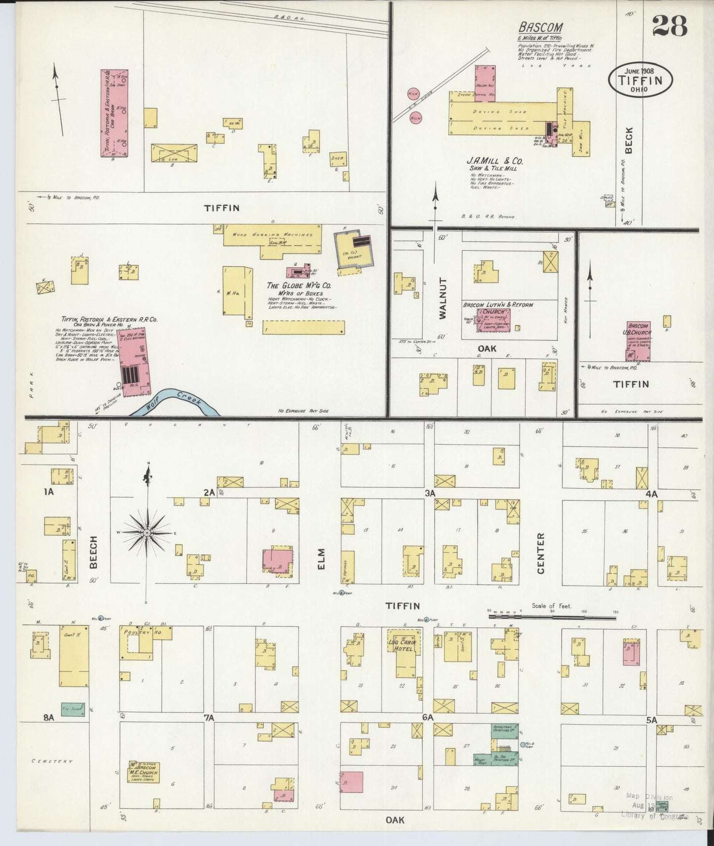 Sanborn Fire Insurance Map from Tiffin, Seneca County, Ohio (1908), Sheet #0028 - Historic Sanborn Fire Insurance Map Print, vintage old map wall art, antique decor, genealogy gift, Ohio Ohio map
