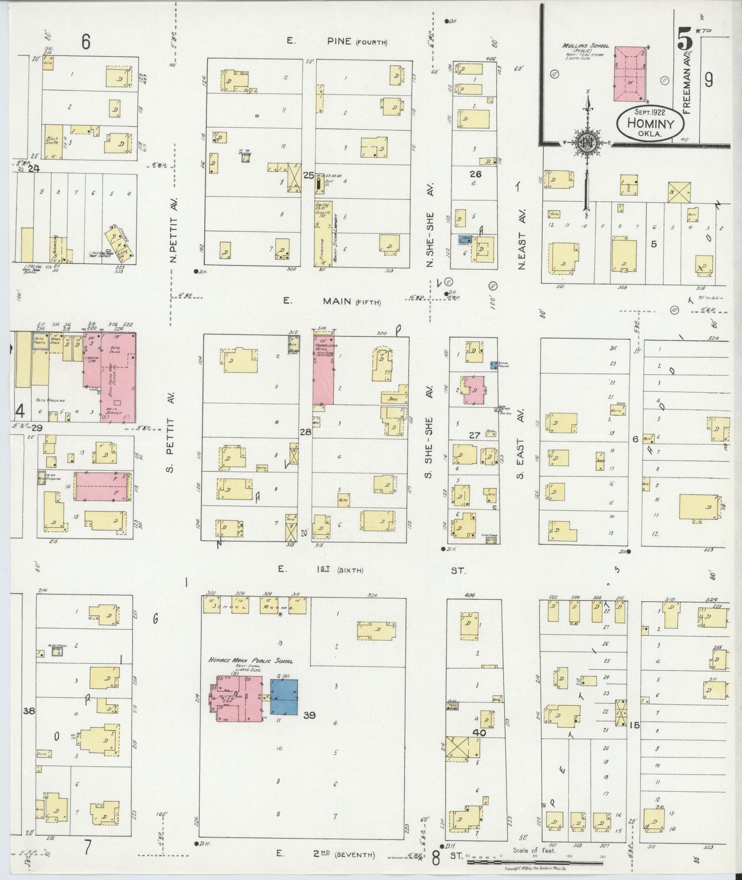 Sanborn Fire Insurance Map from Hominy, Osage County, Oklahoma (1922), Sheet #0005 - Historic Sanborn Fire Insurance Map Print, vintage old map wall art, antique decor, genealogy gift, Oklahoma Oklahoma map