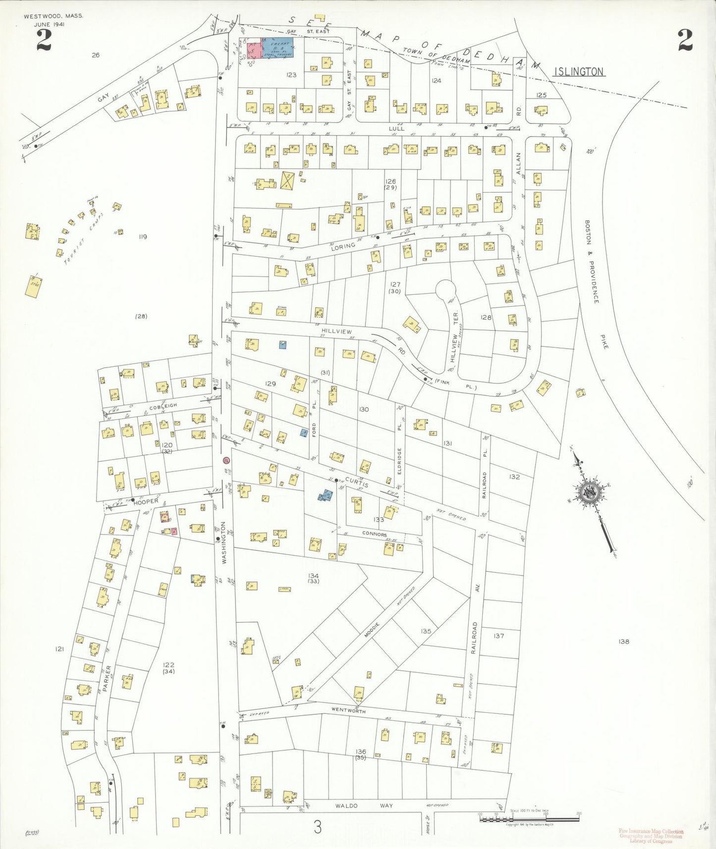 Sanborn Fire Insurance Map from Westwood, Norfolk County, Massachusetts (1941), Sheet #0002 - Historic Sanborn Fire Insurance Map Print, vintage old map wall art, antique decor, genealogy gift, Massachusetts Massachusetts map