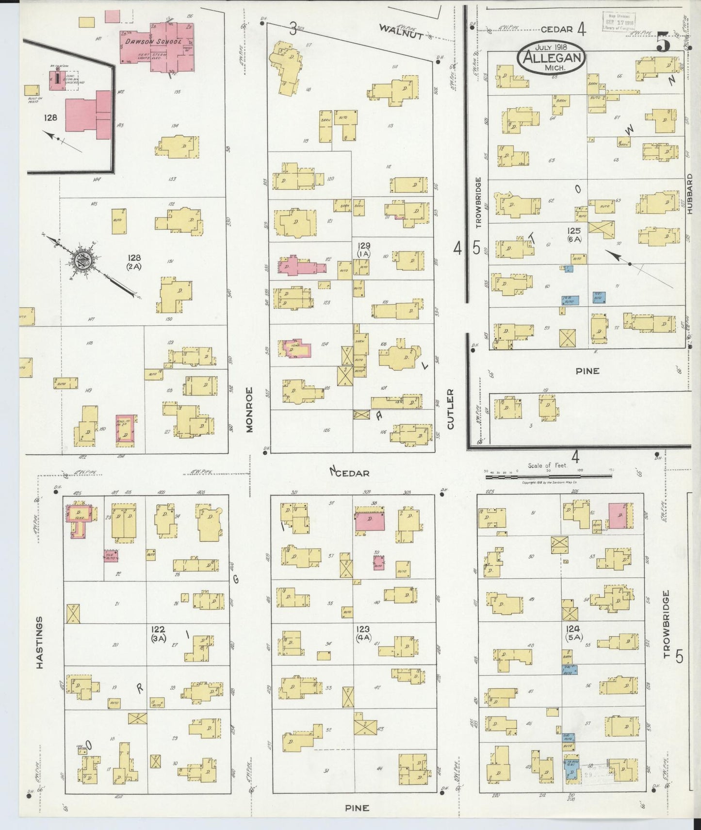 Sanborn Fire Insurance Map from Allegan, Allegan County, Michigan (1918), Sheet #0005 - Historic Sanborn Fire Insurance Map Print, vintage old map wall art, antique decor, genealogy gift, Michigan Michigan map