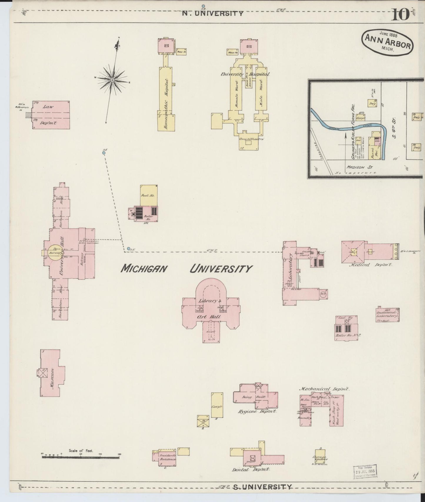 Sanborn Fire Insurance Map from Ann Arbor, Washtenaw County, Michigan (1888), Sheet #0010 - Complete Map Set gallery image, historic Sanborn map, vintage wall art, Michigan Michigan