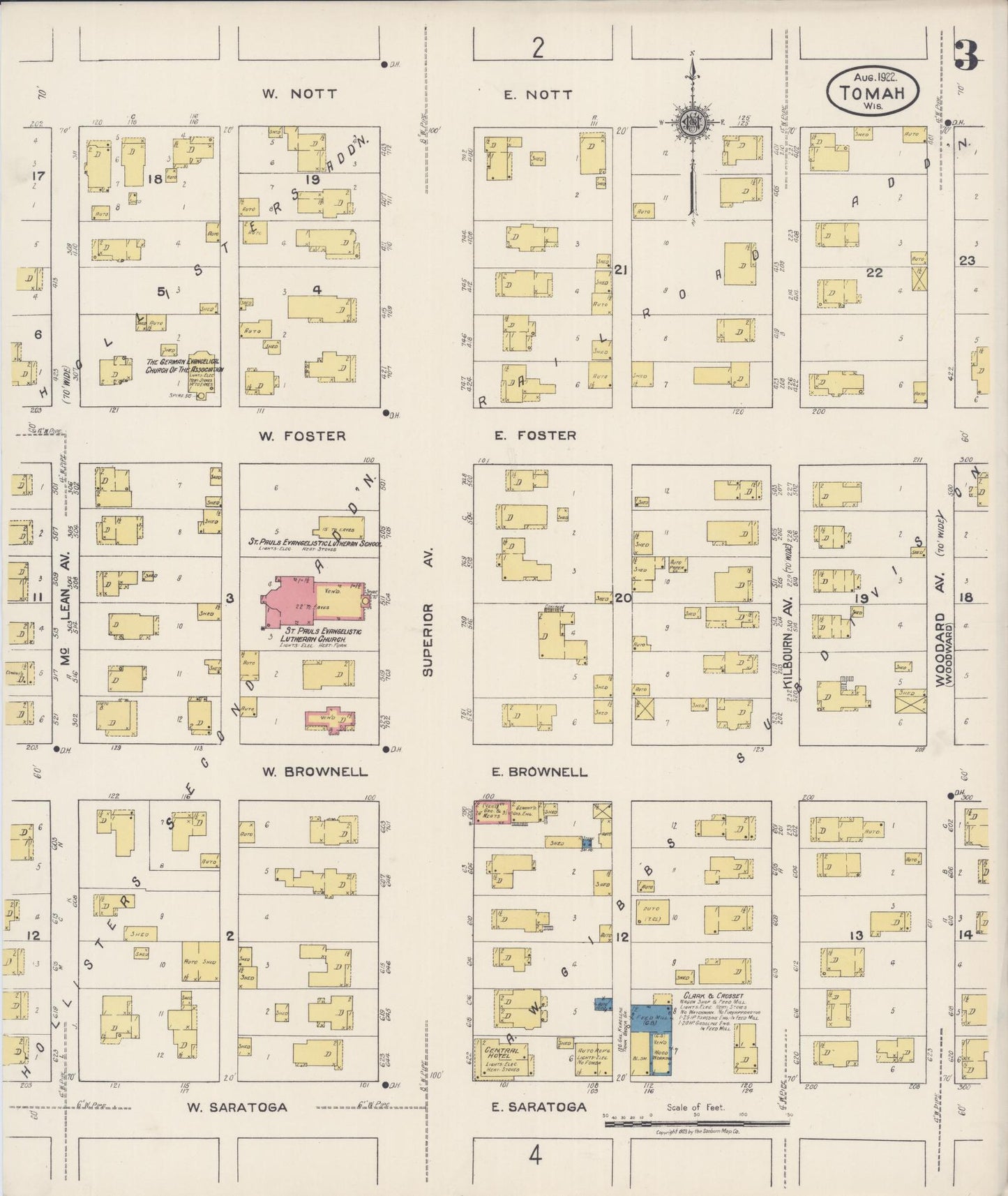 Sanborn Fire Insurance Map from Tomah, Monroe County, Wisconsin (1922), Sheet #0003 - Historic Sanborn Fire Insurance Map Print, vintage old map wall art, antique decor, genealogy gift, Wisconsin Wisconsin map