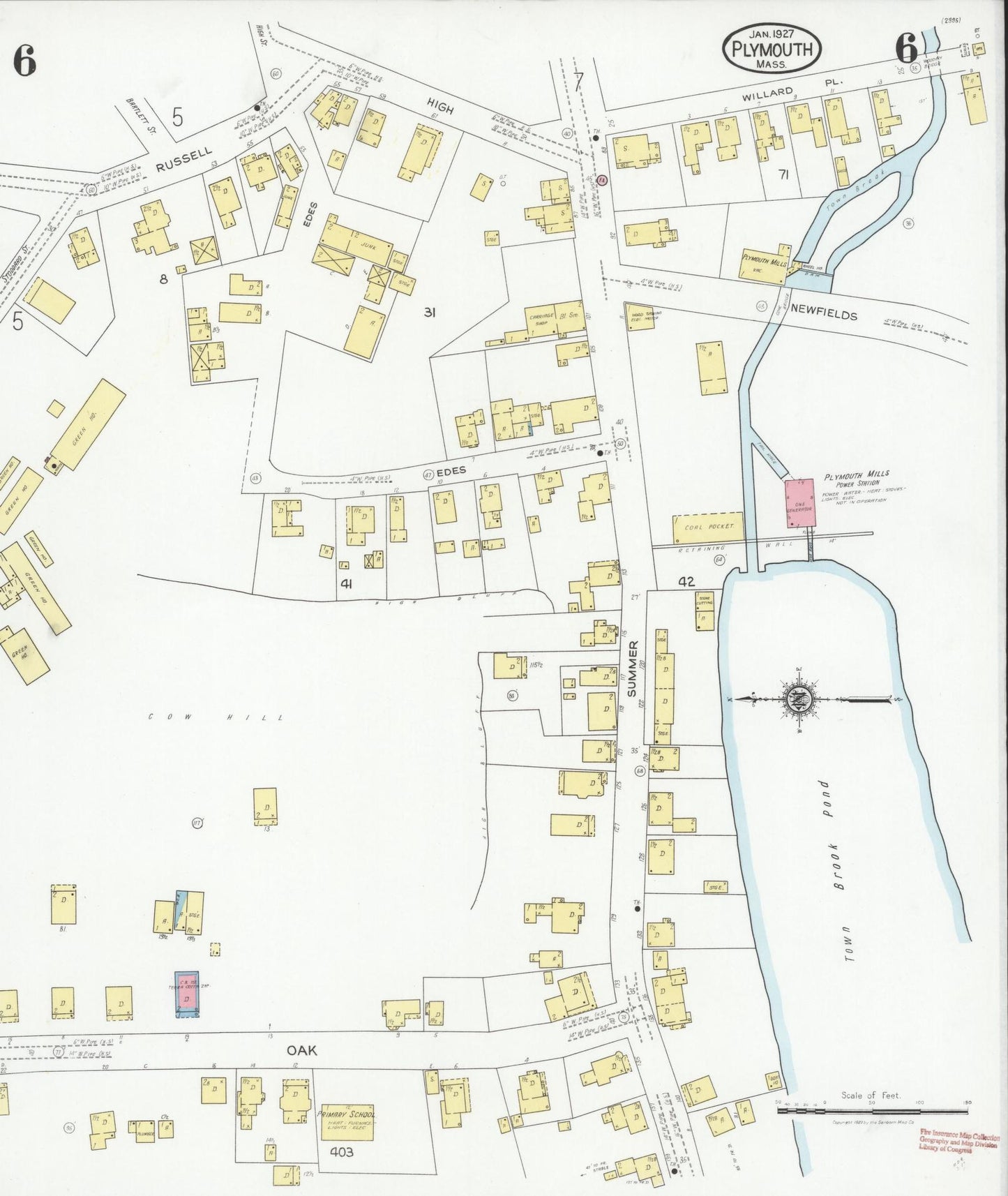 Sanborn Fire Insurance Map from Plymouth, Plymouth County, Massachusetts (1927), Sheet #0006 - Historic Sanborn Fire Insurance Map Print, vintage old map wall art, antique decor, genealogy gift, Massachusetts Massachusetts map