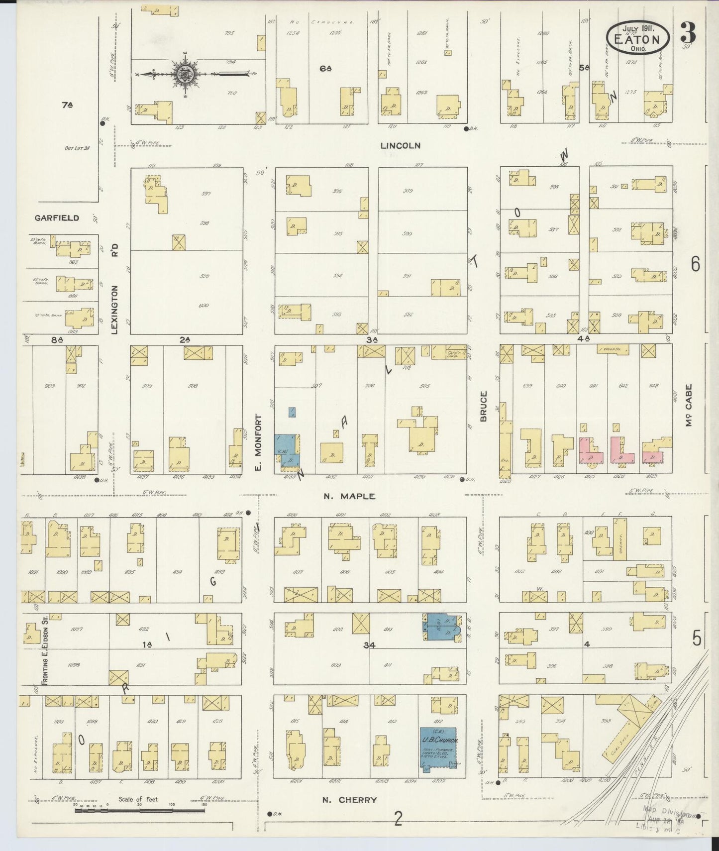 Sanborn Fire Insurance Map from Eaton, Preble County, Ohio (1911), Sheet #0003 - Historic Sanborn Fire Insurance Map Print, vintage old map wall art, antique decor, genealogy gift, Ohio Ohio map