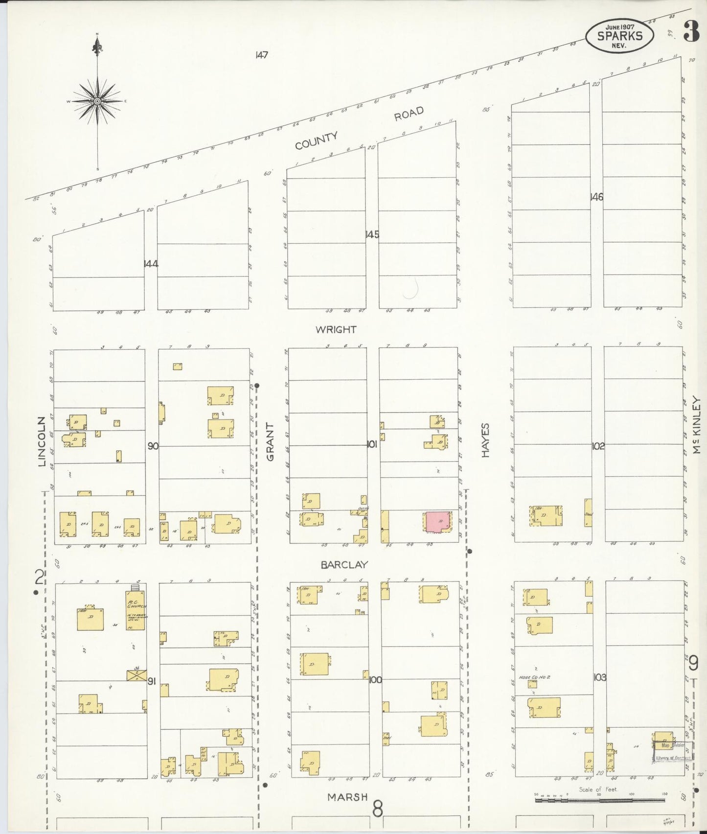 Sanborn Fire Insurance Map from Sparks, Washoe County, Nevada (1907), Sheet #0003 - Historic Sanborn Fire Insurance Map Print, vintage old map wall art, antique decor, genealogy gift, Nevada Nevada map