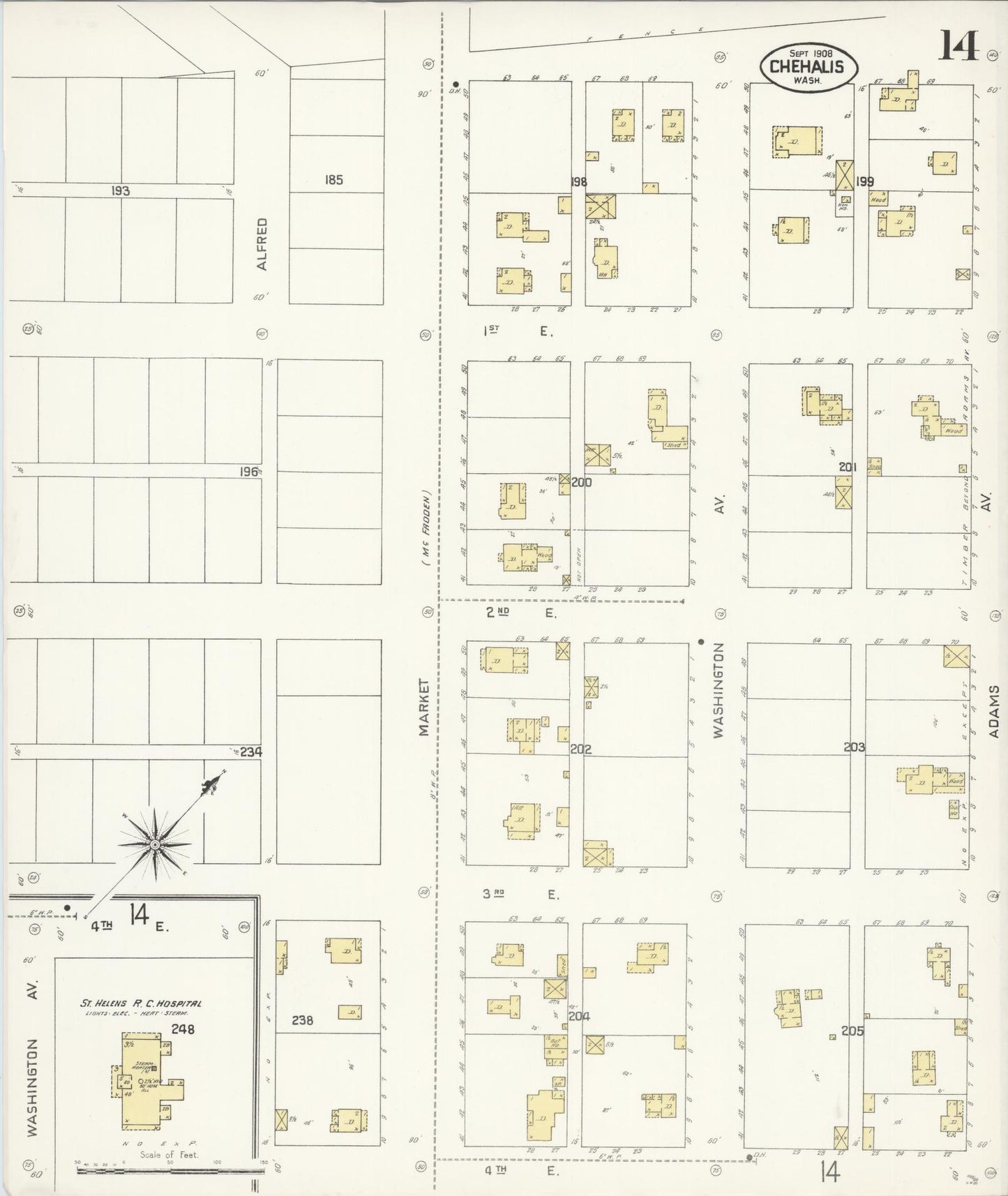 Sanborn Fire Insurance Map from Chehalis, Lewis County, Washington (1908), Sheet #0014 - Complete Map Set gallery image, historic Sanborn map, vintage wall art, Washington Washington