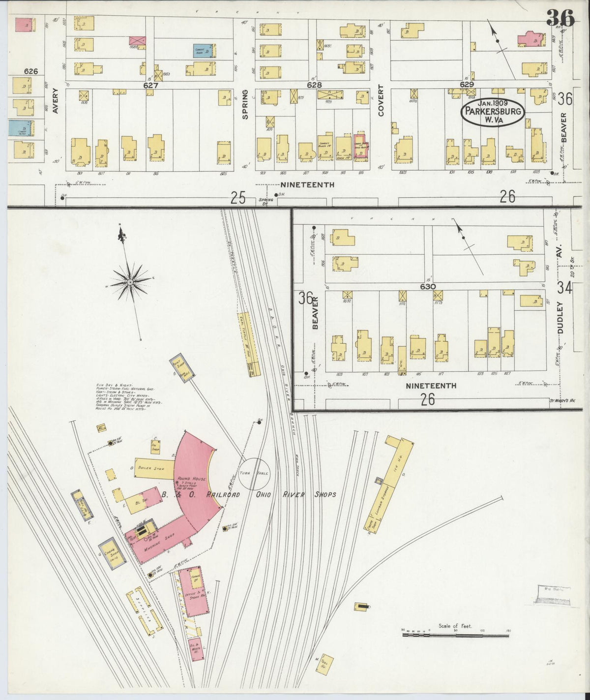 Sanborn Fire Insurance Map from Parkersburg, Wood County, West Virginia (1909), Sheet #0036 - Complete Map Set gallery image, historic Sanborn map, vintage wall art, West Virginia West Virginia