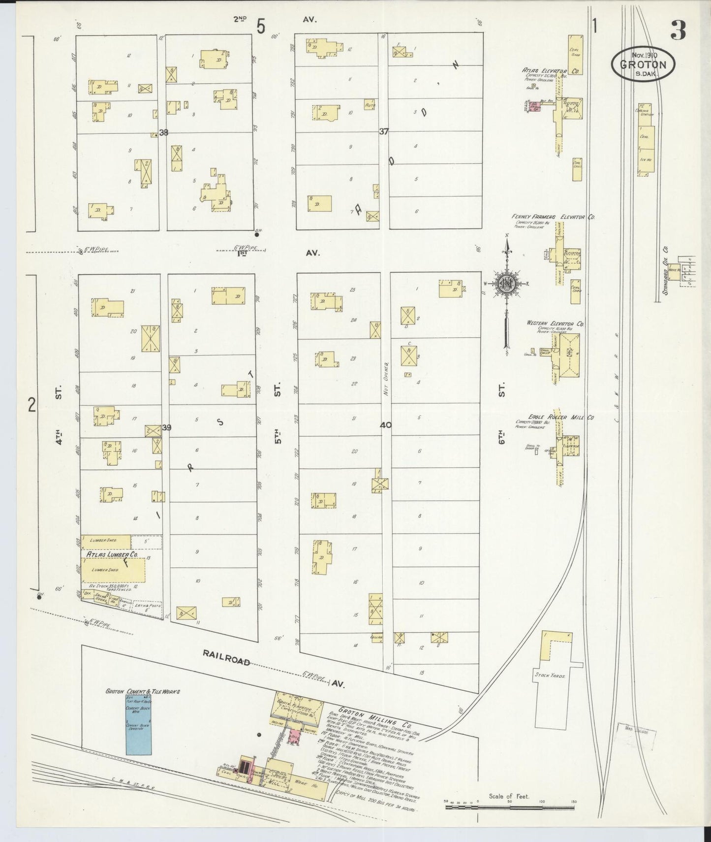 Sanborn Fire Insurance Map from Groton, Brown County, South Dakota (1910), Sheet #0003 - Historic Sanborn Fire Insurance Map Print, vintage old map wall art, antique decor, genealogy gift, South Dakota South Dakota map