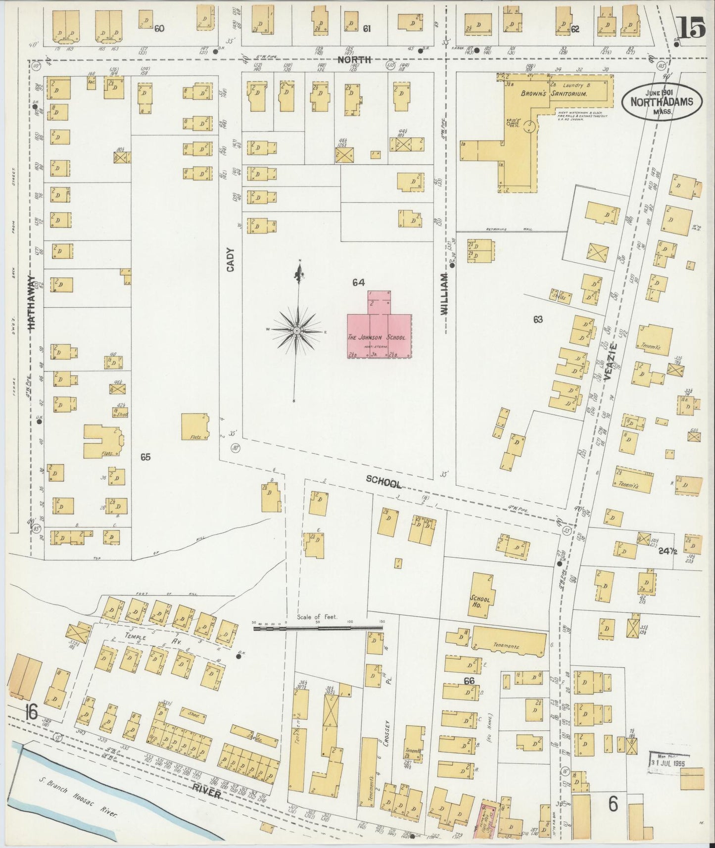 Sanborn Fire Insurance Map from North Adams, Berkshire County, Massachusetts (1901), Sheet #0015 - Historic Sanborn Fire Insurance Map Print, vintage old map wall art, antique decor, genealogy gift, Massachusetts Massachusetts map