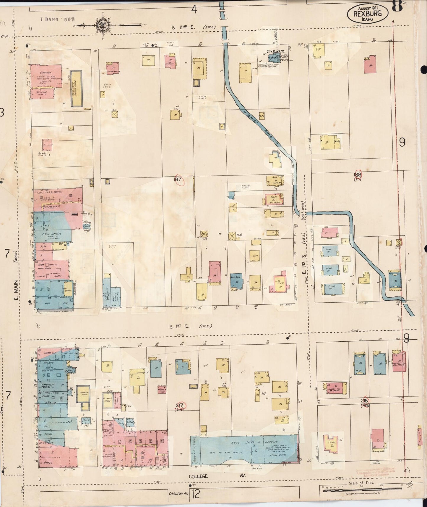 Sanborn Fire Insurance Map from Rexburg, Madison County, Idaho (1943), Sheet #0008 - Historic Sanborn Fire Insurance Map Print, vintage old map wall art, antique decor, genealogy gift, Idaho Idaho map