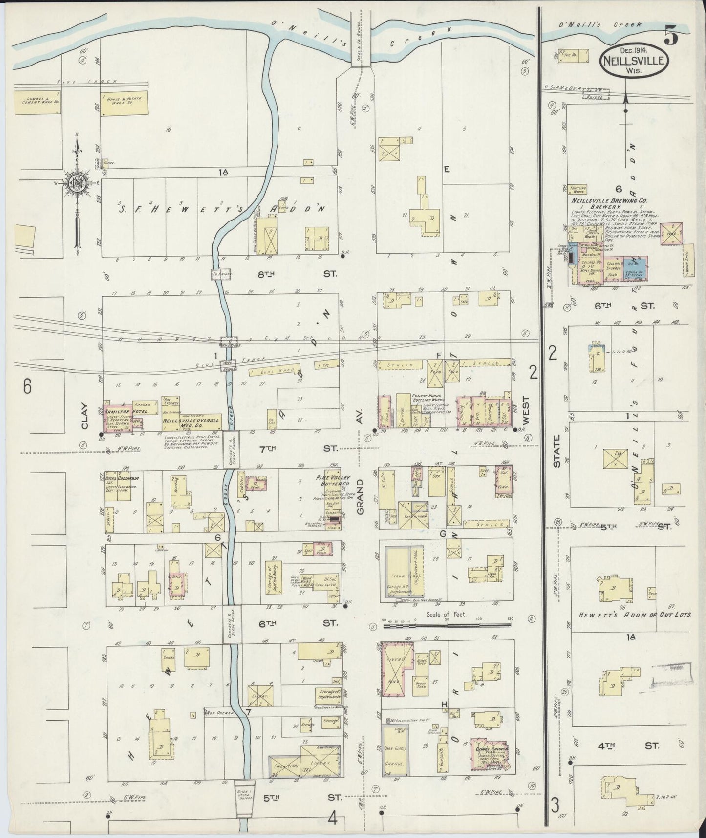 Sanborn Fire Insurance Map from Neillsville, Clark County, Wisconsin (1914), Sheet #0005 - Historic Sanborn Fire Insurance Map Print, vintage old map wall art, antique decor, genealogy gift, Wisconsin Wisconsin map