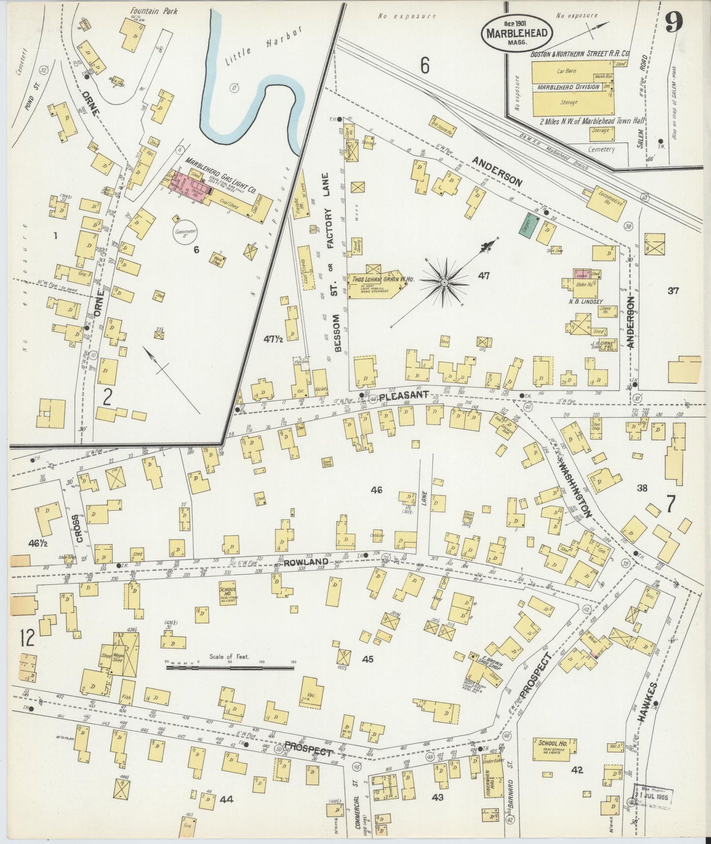 Sanborn Fire Insurance Map from Marblehead, Essex County, Massachusetts (1901), Sheet #0009 - Historic Sanborn Fire Insurance Map Print, vintage old map wall art, antique decor, genealogy gift, Massachusetts Massachusetts map