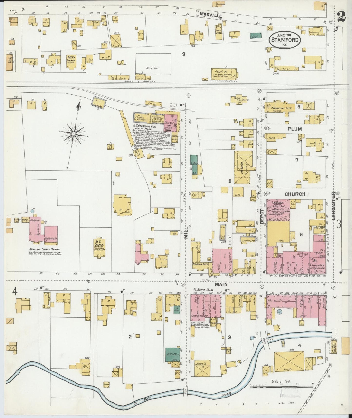 Sanborn Fire Insurance Map from Stanford, Lincoln County, Kentucky (1901), Sheet #0002 - Historic Sanborn Fire Insurance Map Print, vintage old map wall art, antique decor, genealogy gift, Kentucky Kentucky map