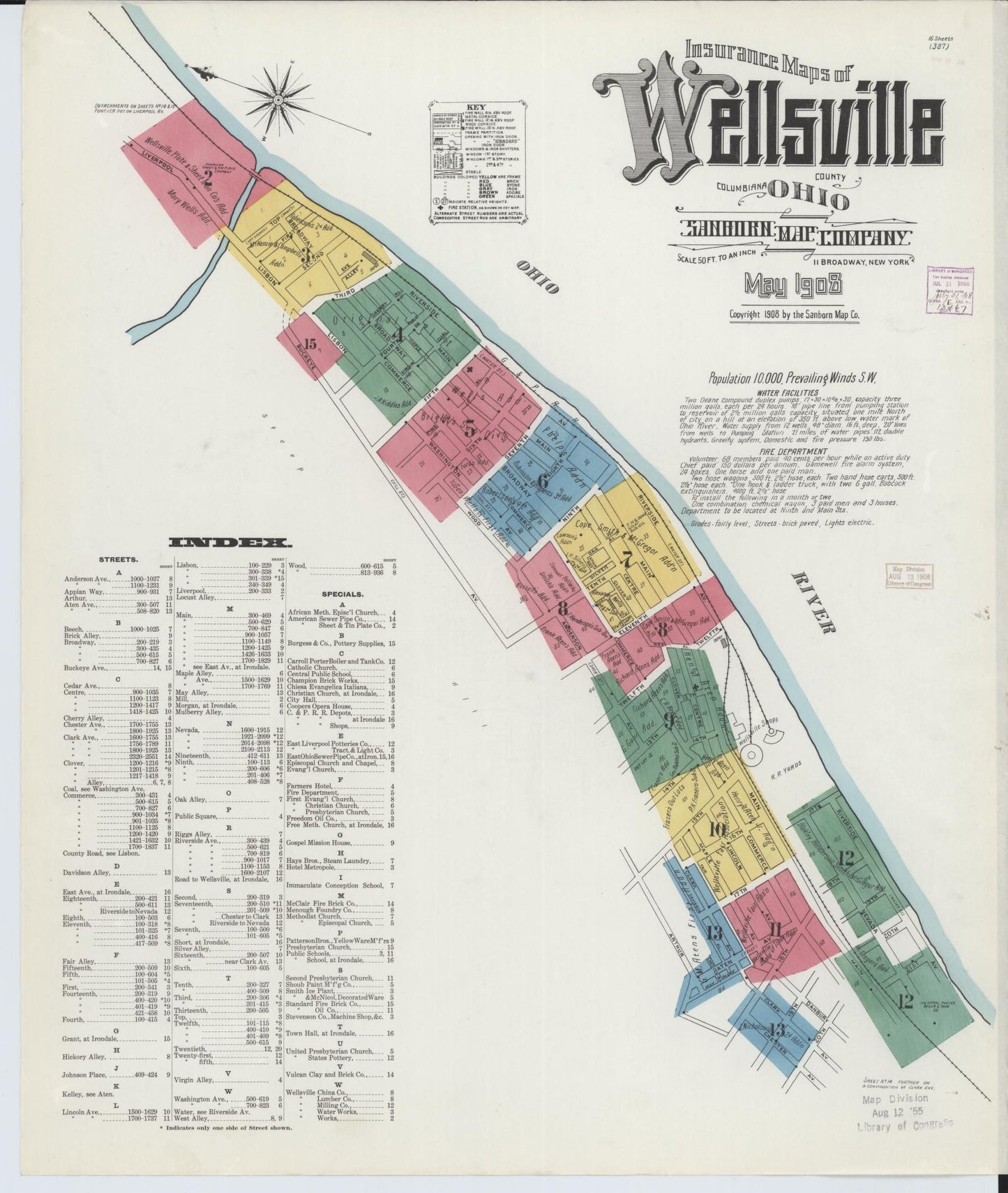 Sanborn Fire Insurance Map from Wellsville, Columbiana County, Ohio (1908), Sheet #0001 - Historic Sanborn Fire Insurance Map Print, vintage old map wall art, antique decor, genealogy gift, Ohio Ohio map
