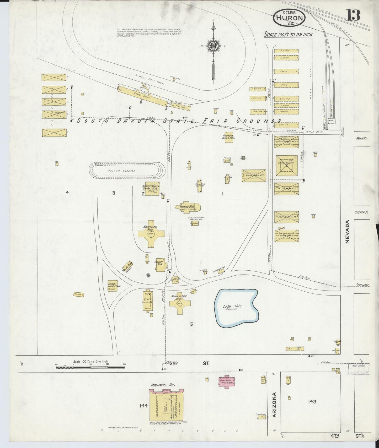 Sanborn Fire Insurance Map from Huron, Beadle County, South Dakota (1916), Sheet #0013 - Complete Map Set gallery image, historic Sanborn map, vintage wall art, South Dakota South Dakota
