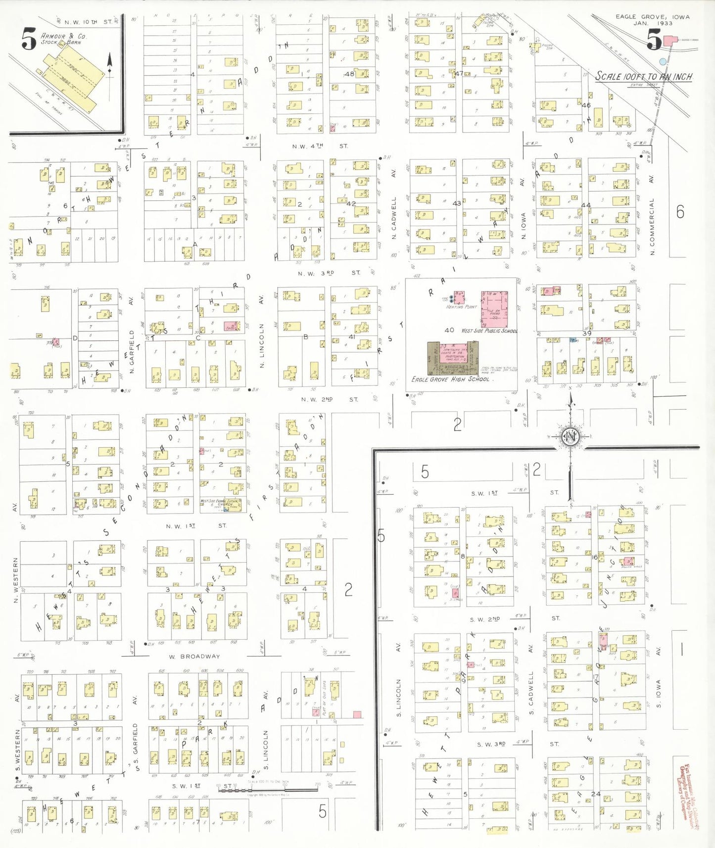 Sanborn Fire Insurance Map from Eagle Grove, Wright County, Iowa (1933), Sheet #0005 - Historic Sanborn Fire Insurance Map Print, vintage old map wall art