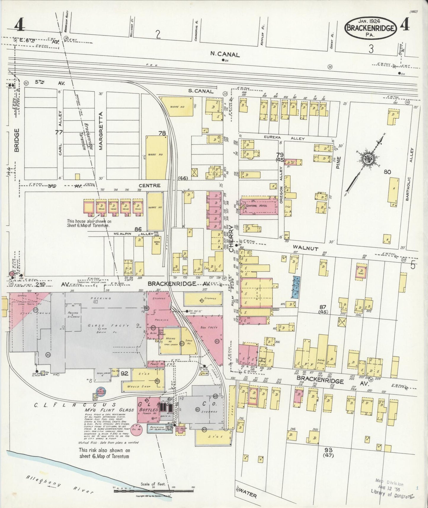 Sanborn Fire Insurance Map from Brackenridge, Allegheny County, Pennsylvania (1924), Sheet #0004 - Historic Sanborn Fire Insurance Map Print, vintage old map wall art, antique decor, genealogy gift, Pennsylvania Pennsylvania map