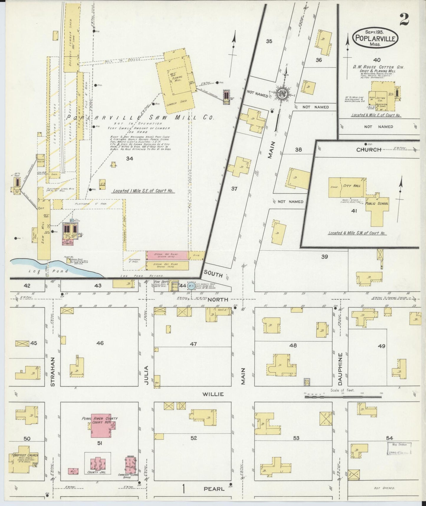 Sanborn Fire Insurance Map from Poplarville, Pearl River County, Mississippi (1915), Sheet #0002 - Complete Map Set gallery image, historic Sanborn map, vintage wall art, Mississippi Mississippi