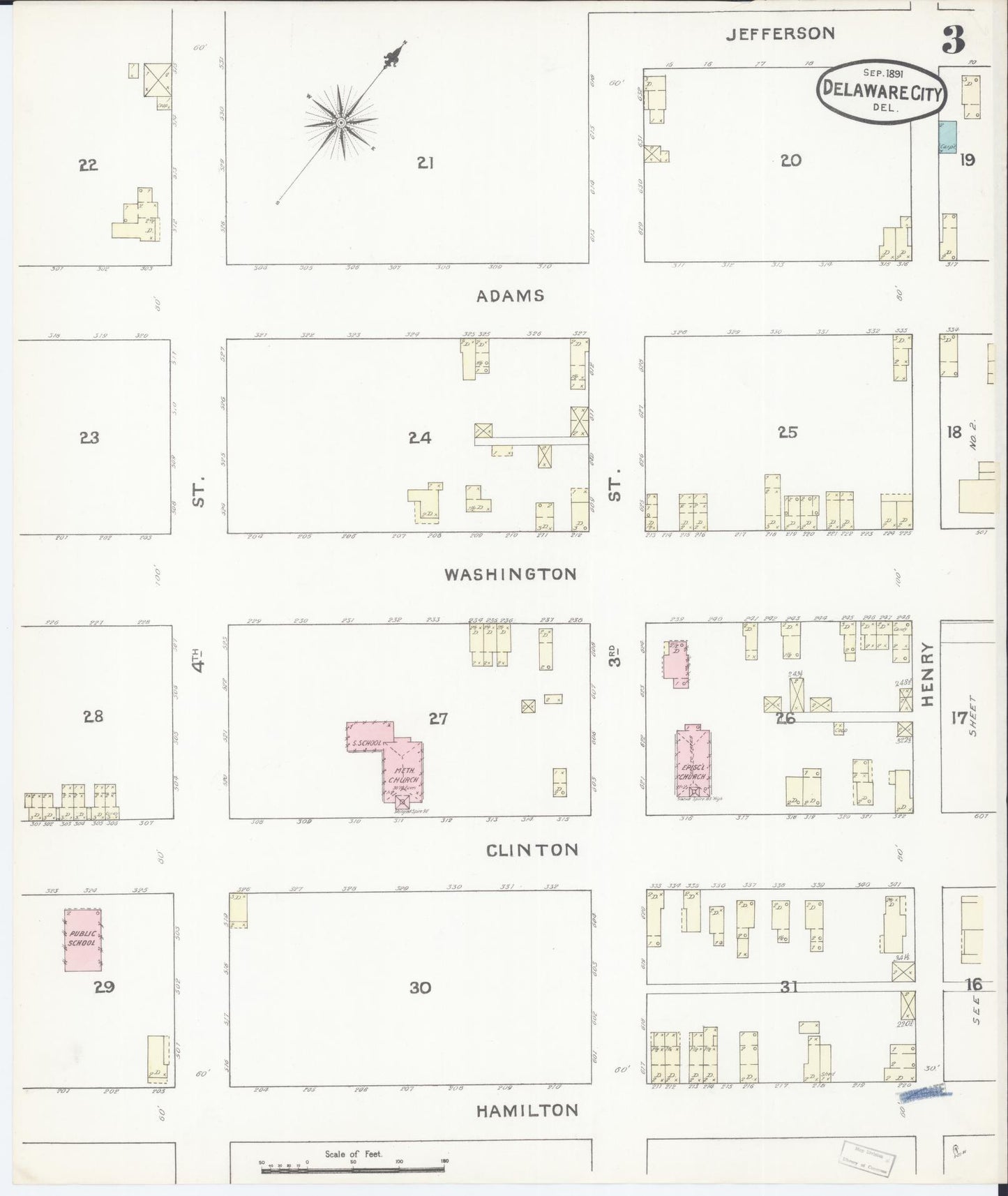 Sanborn Fire Insurance Map from Delaware City, New Castle County, Delaware (1891), Sheet #0003 - Complete Map Set gallery image, historic Sanborn map, vintage wall art, Delaware Delaware