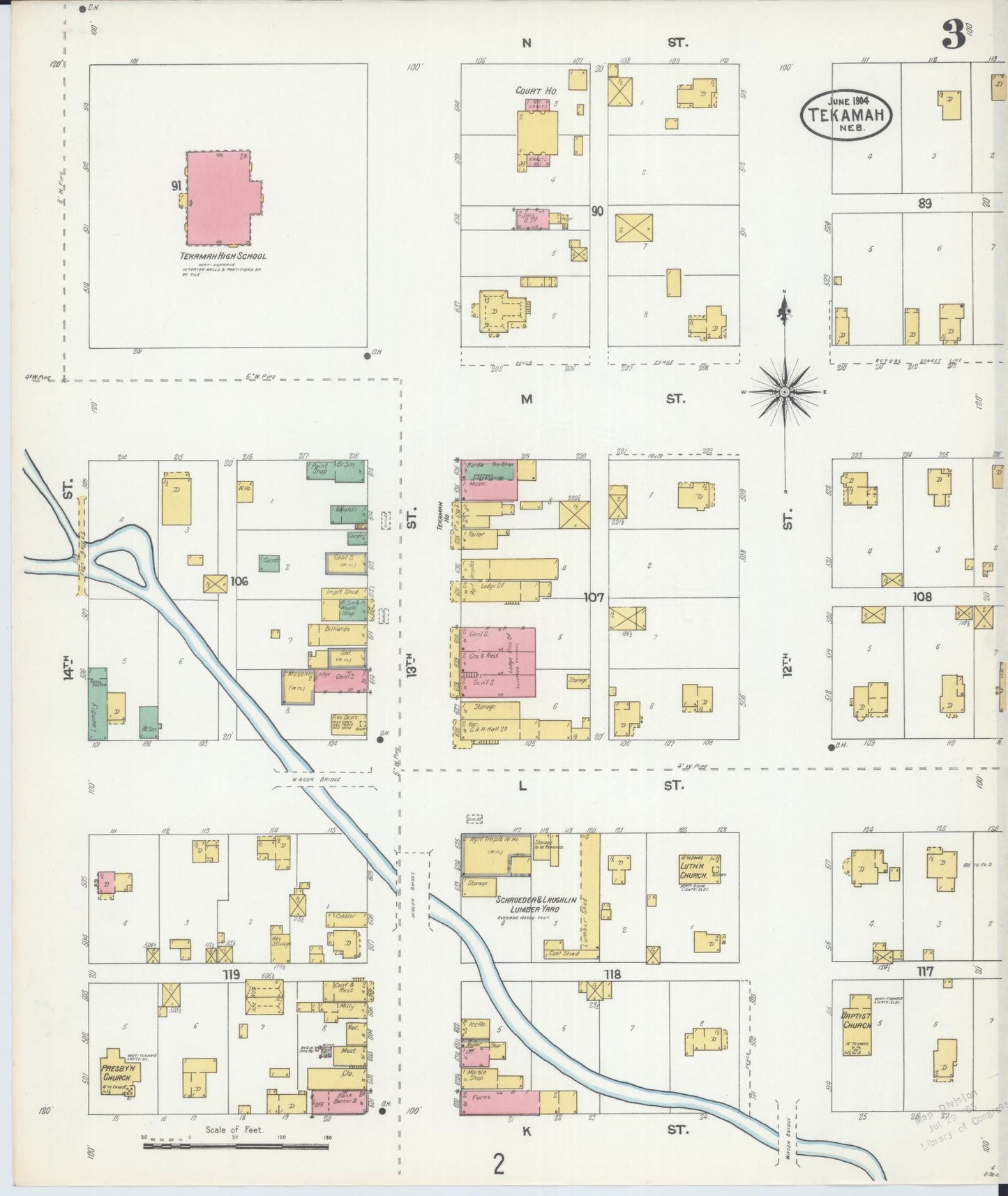 Sanborn Fire Insurance Map from Tekamah, Burt County, Nebraska (1904), Sheet #0003 - Historic Sanborn Fire Insurance Map Print, vintage old map wall art, antique decor, genealogy gift, Nebraska Nebraska map