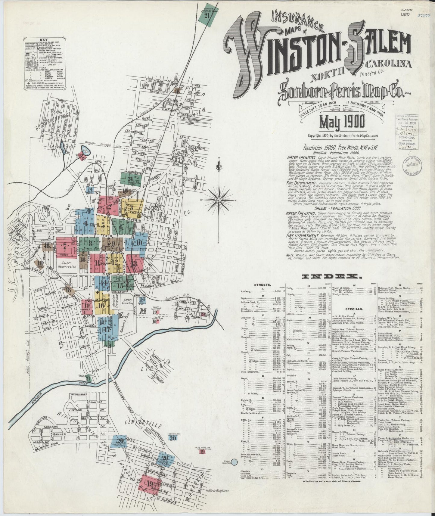 Sanborn Fire Insurance Map from Winston-Salem, Forsyth County, North Carolina (1900), Sheet #0001 - Historic Sanborn Fire Insurance Map Print, vintage old map wall art, antique decor, genealogy gift, North Carolina North Carolina map