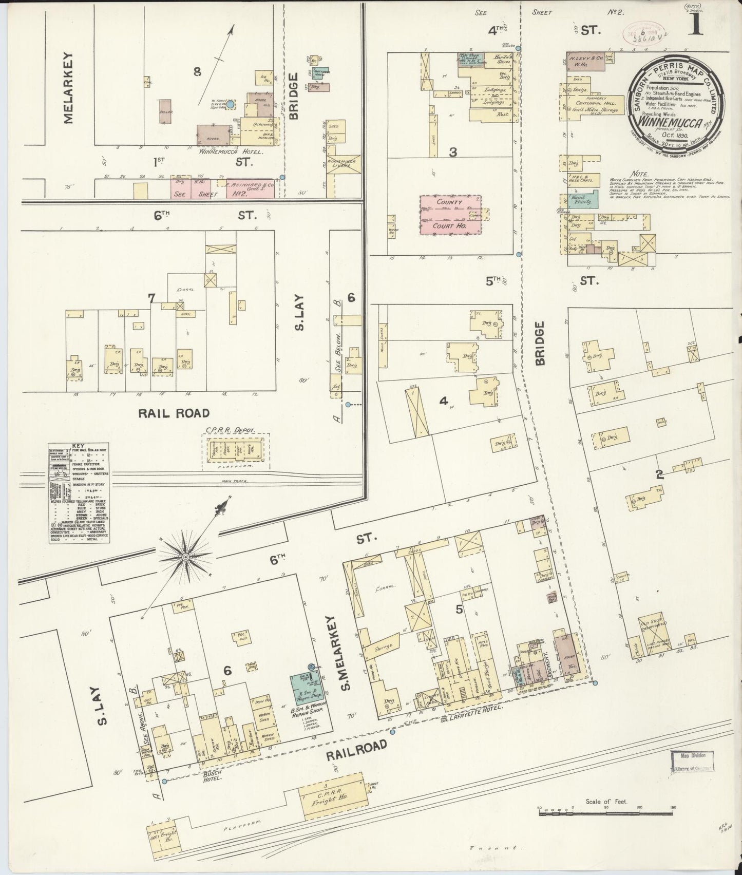 Sanborn Fire Insurance Map from Winnemucca, Humboldt County, Nevada (1890), Sheet #0001 - Historic Sanborn Fire Insurance Map Print, vintage old map wall art, antique decor, genealogy gift, Nevada Nevada map