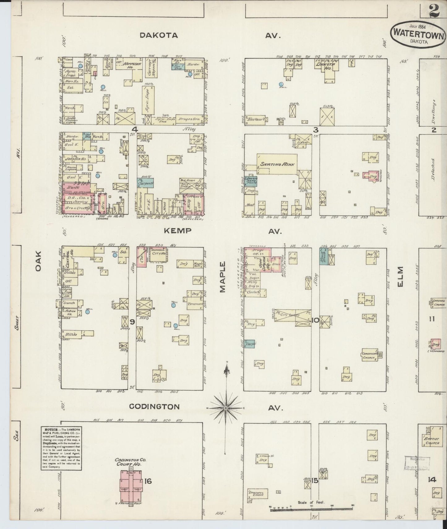 Sanborn Fire Insurance Map from Watertown, Codington County, South Dakota (1884), Sheet #0002 - Complete Map Set gallery image, historic Sanborn map, vintage wall art, South Dakota South Dakota