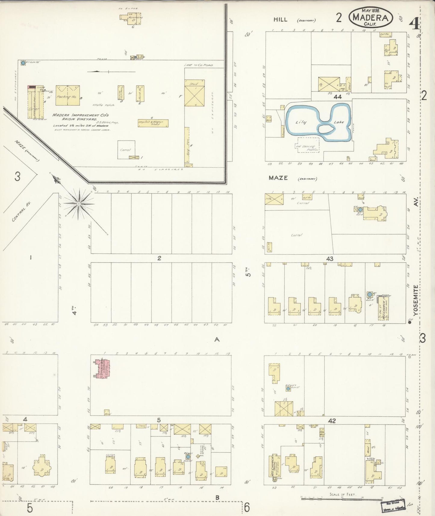 Sanborn Fire Insurance Map from Madera, Madera County, California (1898), Sheet #0004 - Historic Sanborn Fire Insurance Map Print, vintage old map wall art, antique decor, genealogy gift, California California map