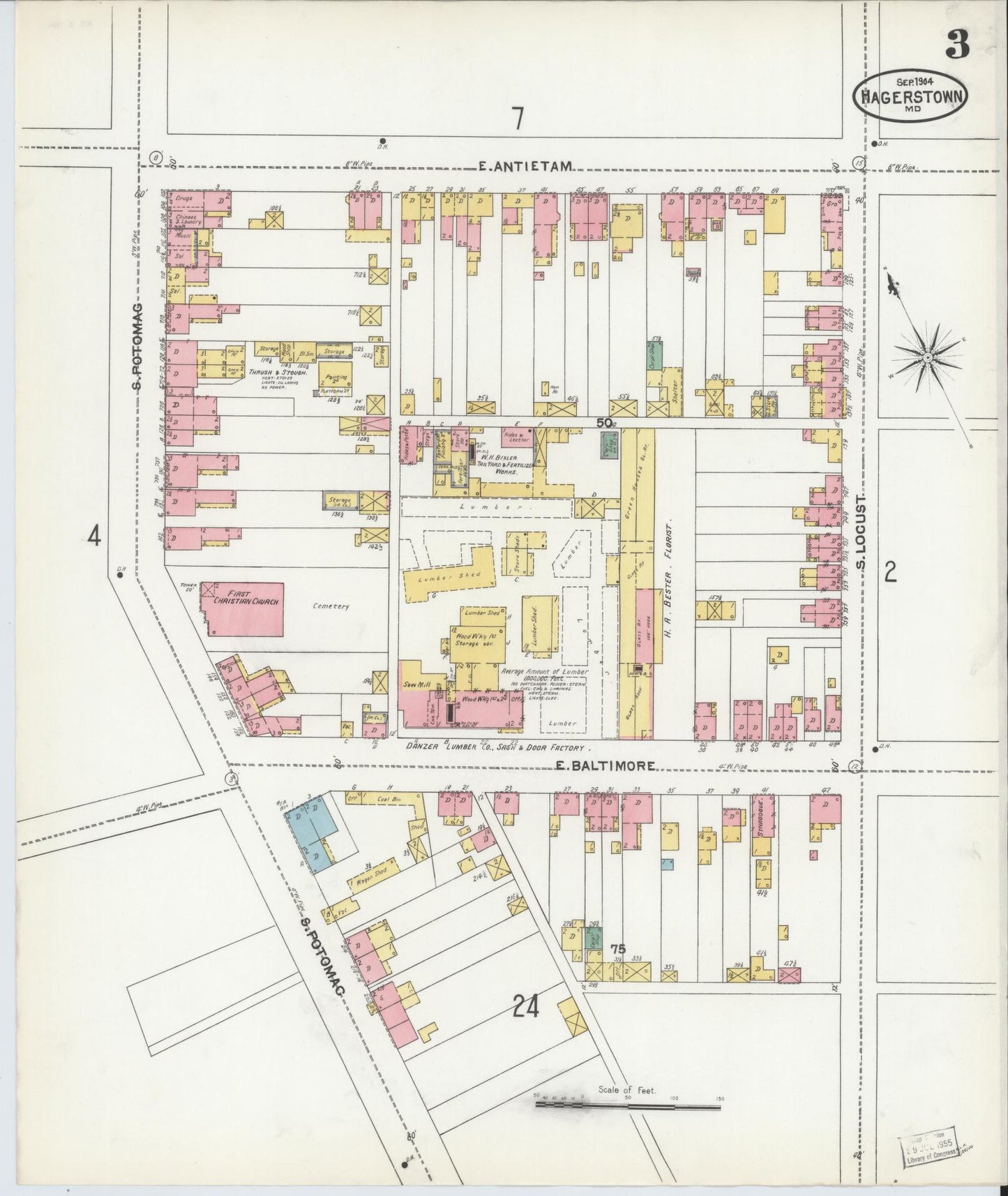 Washington, Maryland - 1904 - Sanborn Fire Insurance Map, Sheet #0003 - Historic Sanborn Fire Insurance Map Print, Washington Maryland 1904 0003 vintage old map wall art