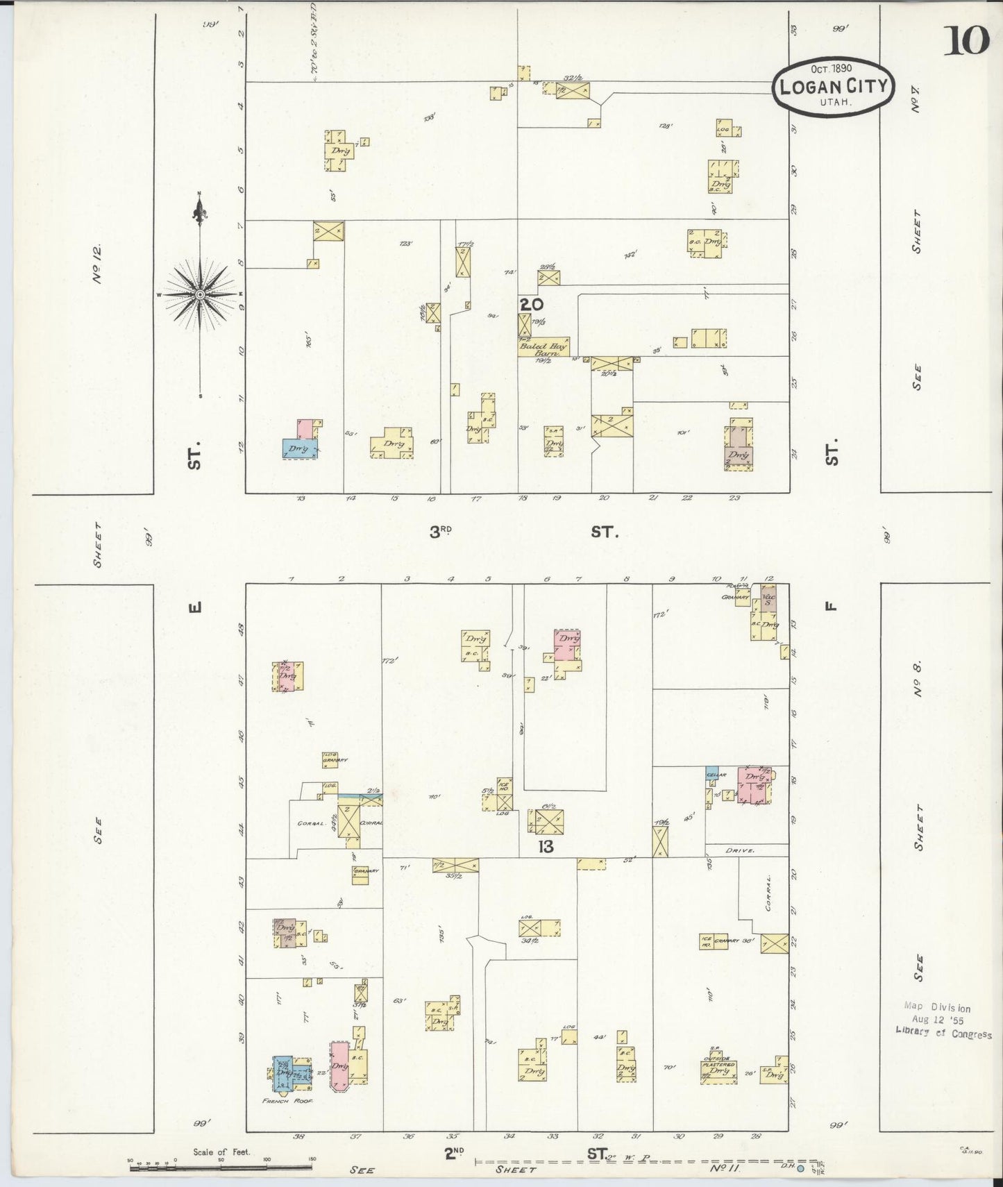 Sanborn Fire Insurance Map from Logan, Cache County, Utah (1890), Sheet #0010 - Historic Sanborn Fire Insurance Map Print, vintage old map wall art, antique decor, genealogy gift, Utah Utah map