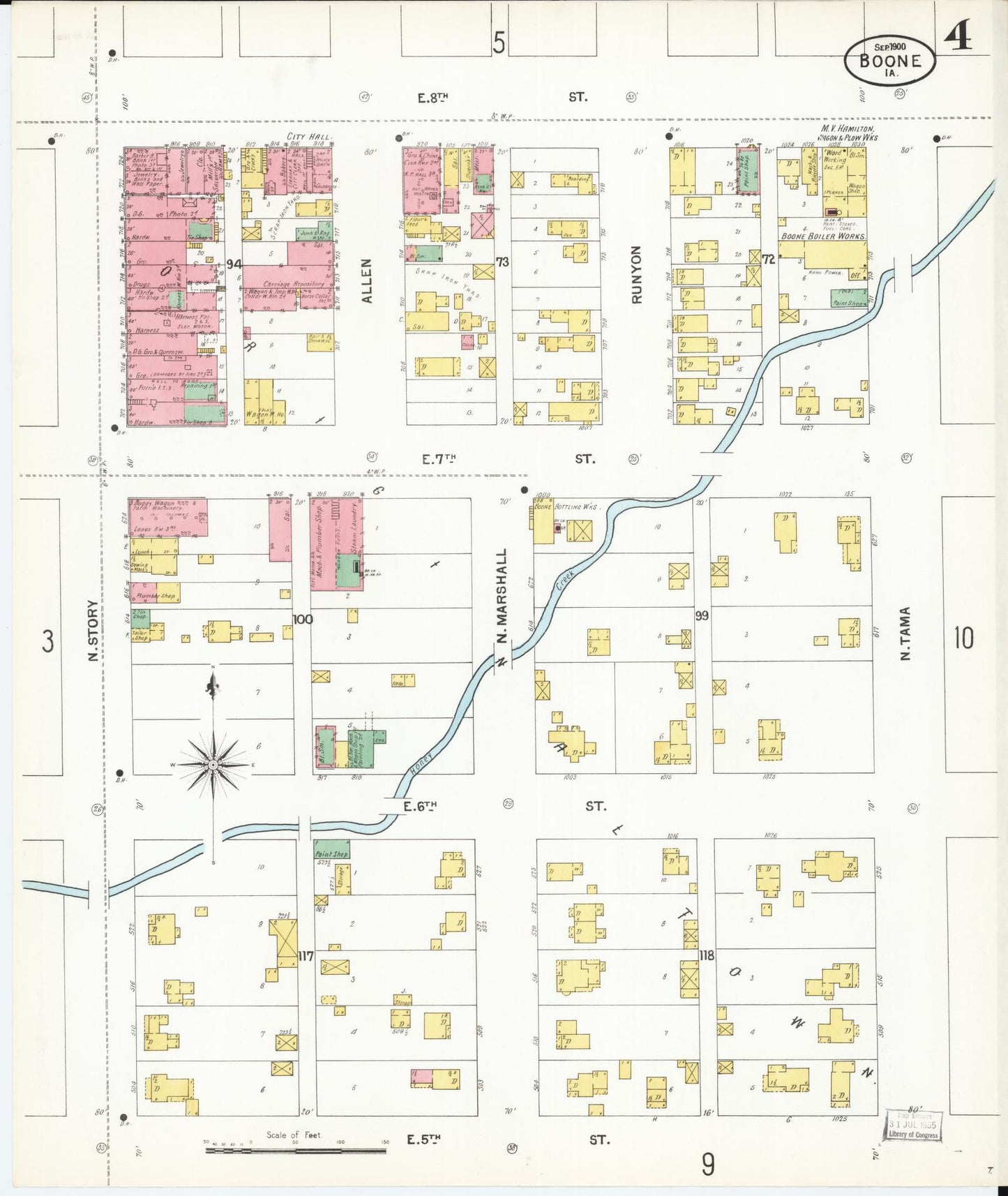 Sanborn Fire Insurance Map from Boone, Boone County, Iowa (1900), Sheet #0004 - Historic Sanborn Fire Insurance Map Print, vintage old map wall art