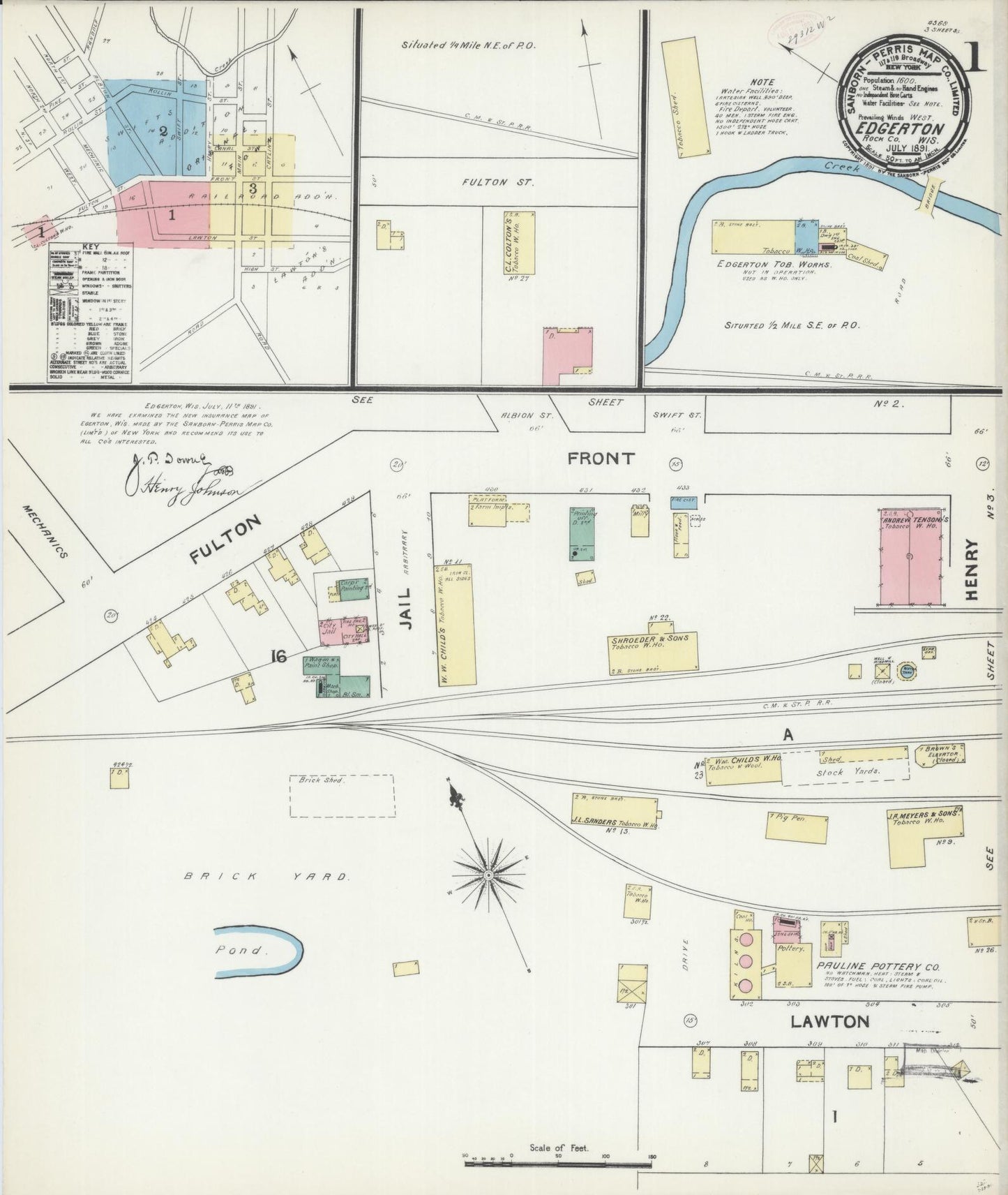 Sanborn Fire Insurance Map from Edgerton, Rock County, Wisconsin (1891), Sheet #0001 - Historic Sanborn Fire Insurance Map Print, vintage old map wall art, antique decor, genealogy gift, Wisconsin Wisconsin map