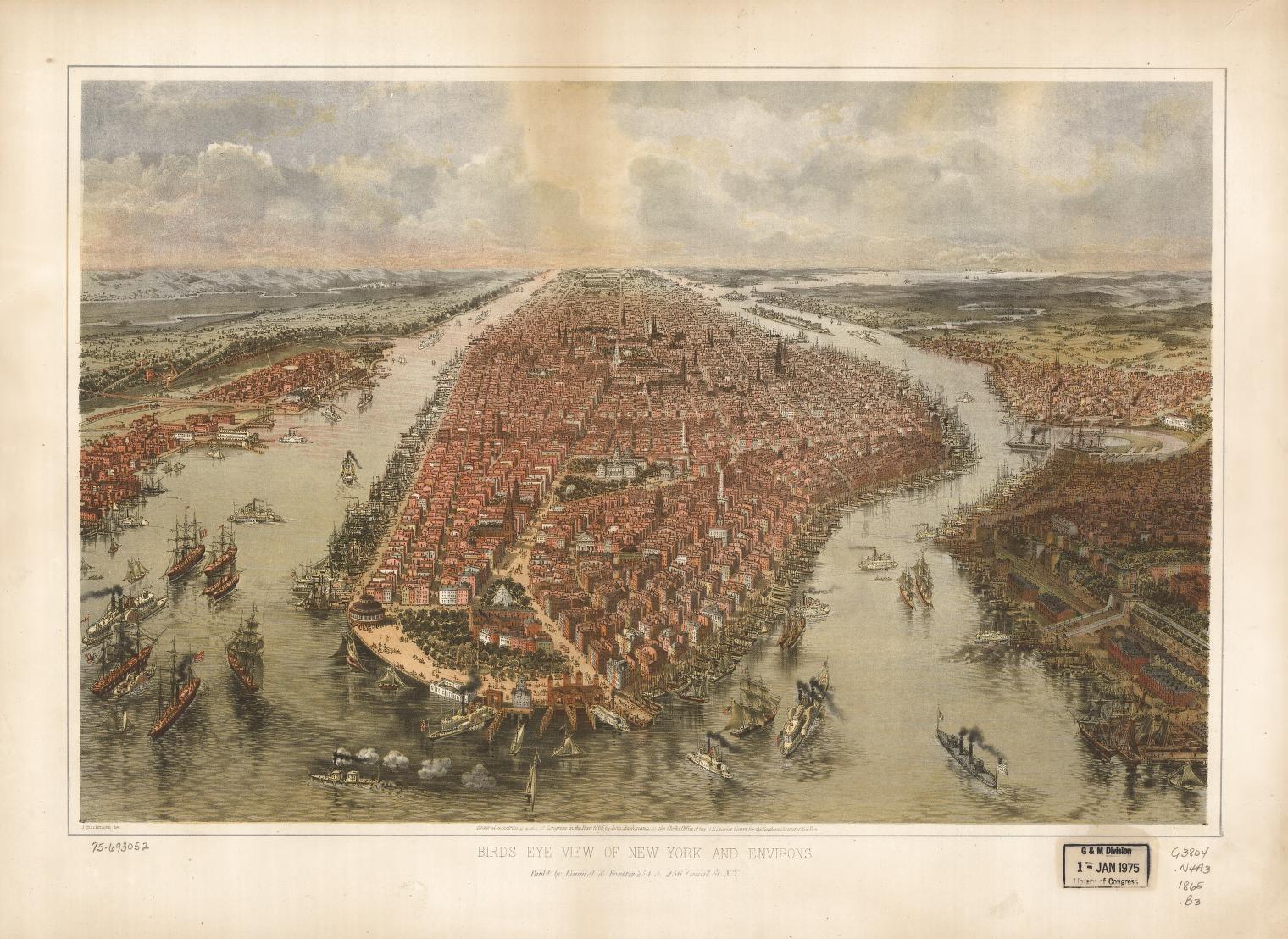 Bird's eye view of New York and environs. (1865) – Historic Bird’s-Eye View Panorama Print