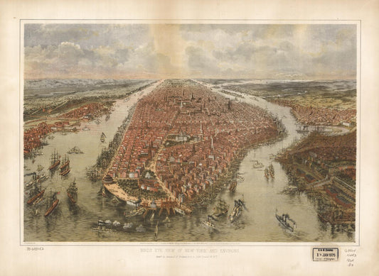 Bird's eye view of New York and environs. (1865) – Historic Bird’s-Eye View Panorama Print