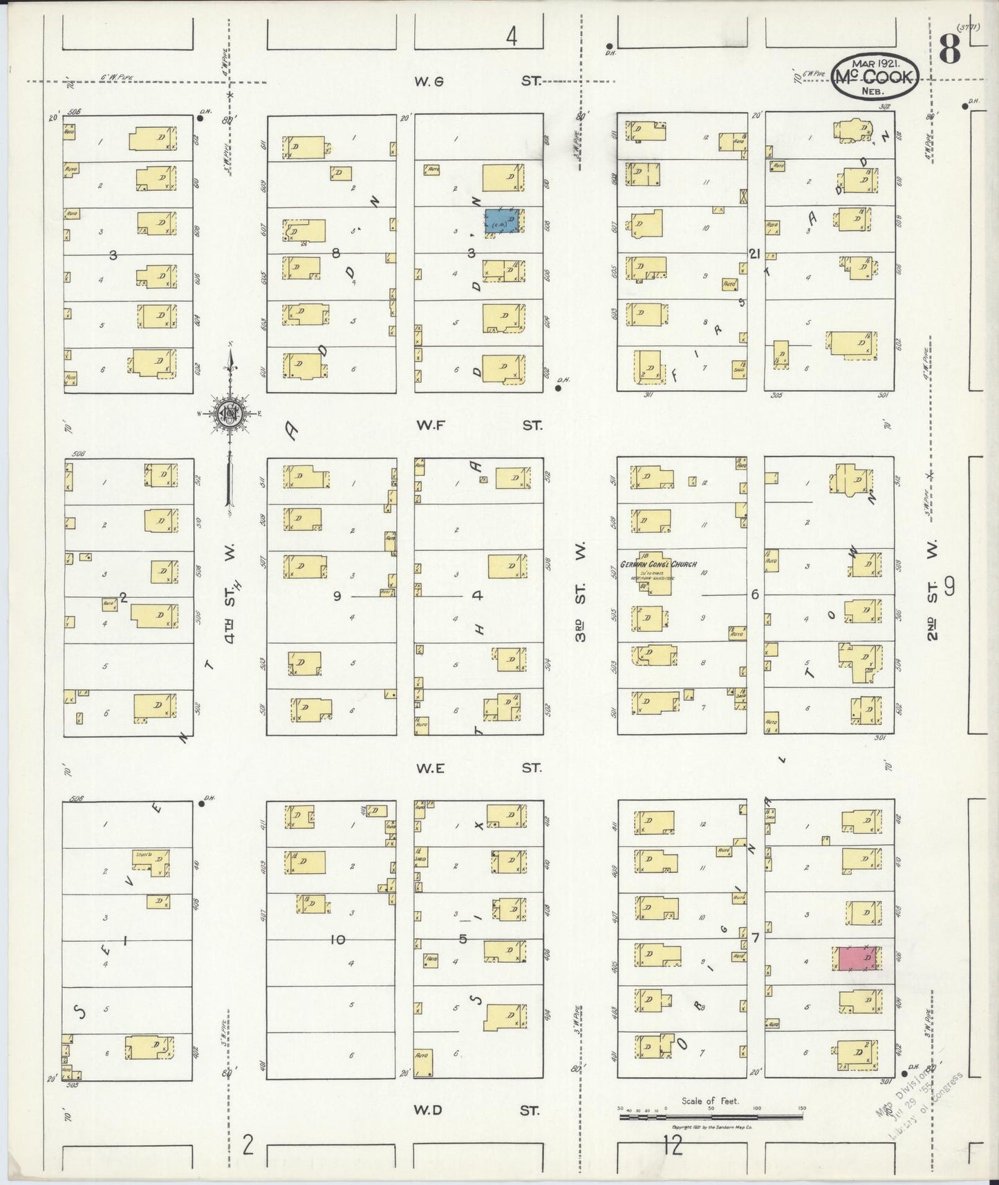 Sanborn Fire Insurance Map from Mccook, Red Willow County, Nebraska (1921), Sheet #0008 - Historic Sanborn Fire Insurance Map Print, vintage old map wall art, antique decor, genealogy gift, Nebraska Nebraska map