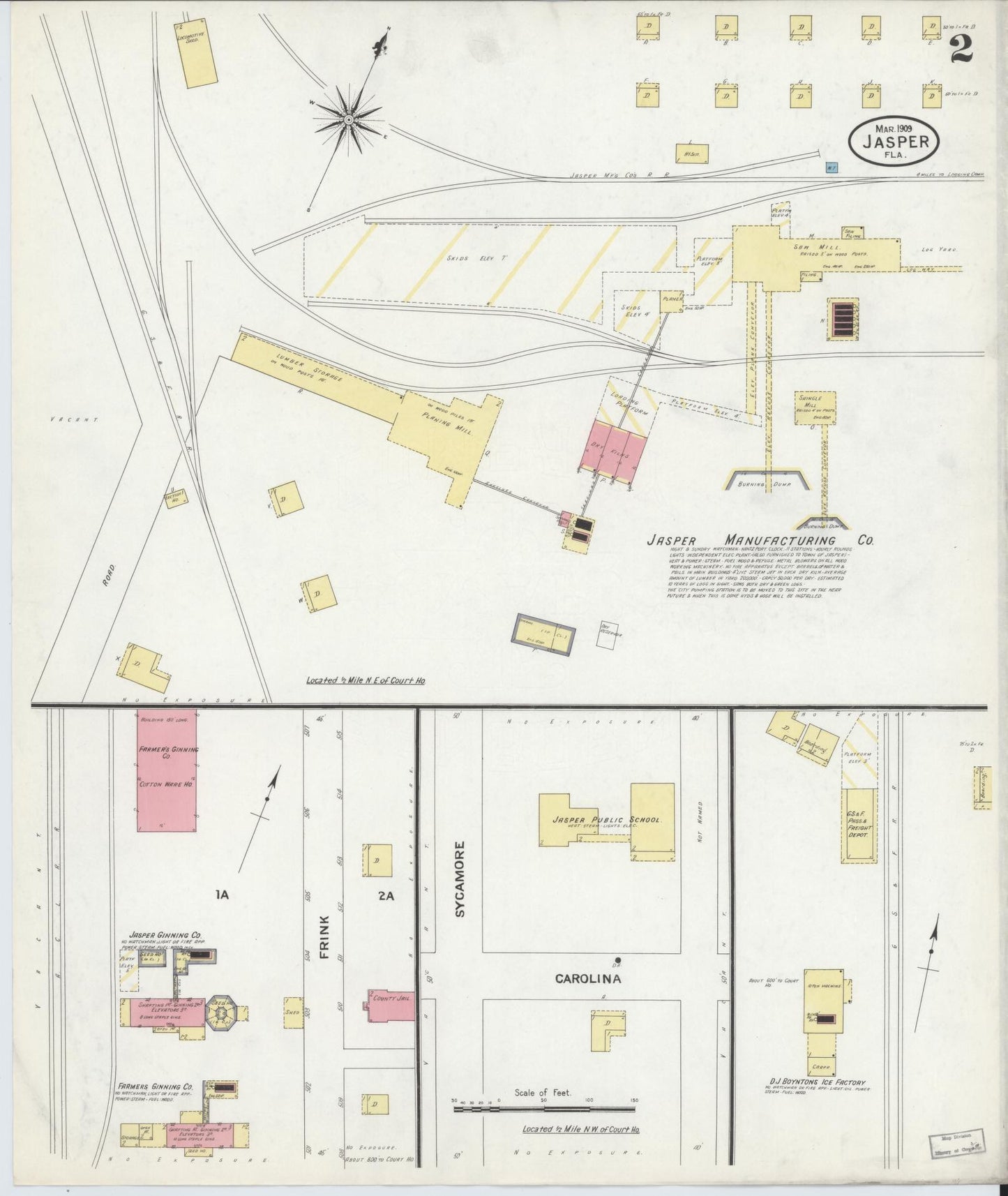 Sanborn Fire Insurance Map from Jasper, Hamilton County, Florida (1909), Sheet #0002 - Complete Map Set gallery image, historic Sanborn map, vintage wall art, Florida Florida