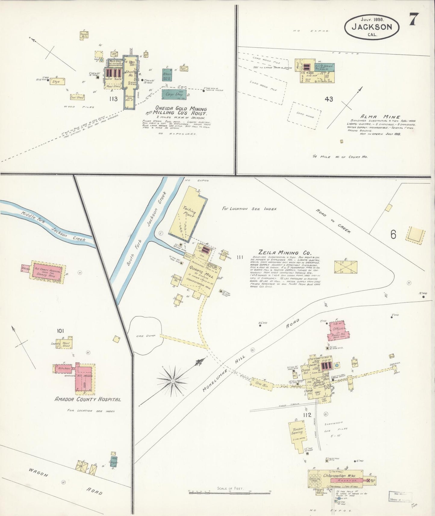 Sanborn Fire Insurance Map from Jackson, Amador County, California (1898), Sheet #0007 - Historic Sanborn Fire Insurance Map Print, vintage old map wall art, antique decor, genealogy gift, California California map