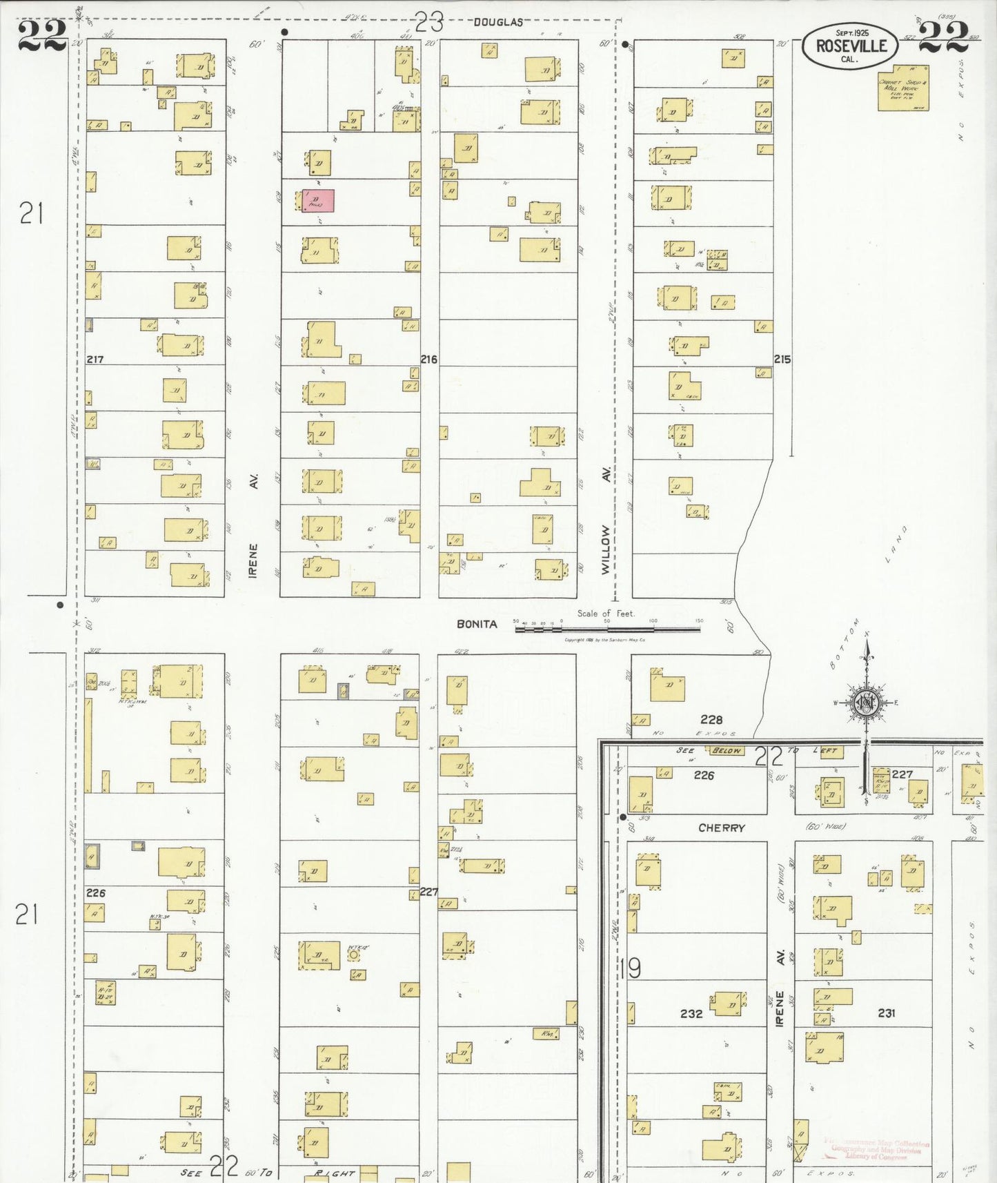 Sanborn Fire Insurance Map from Roseville, Placer County, California (1925), Sheet #0022 - Complete Map Set gallery image, historic Sanborn map, vintage wall art, California California