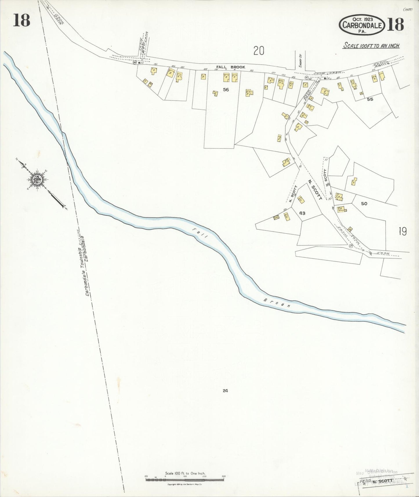 Sanborn Fire Insurance Map from Carbondale, Lackawanna County, Pennsylvania (1923), Sheet #0018 - Historic Sanborn Fire Insurance Map Print, vintage old map wall art, antique decor, genealogy gift, Pennsylvania Pennsylvania map