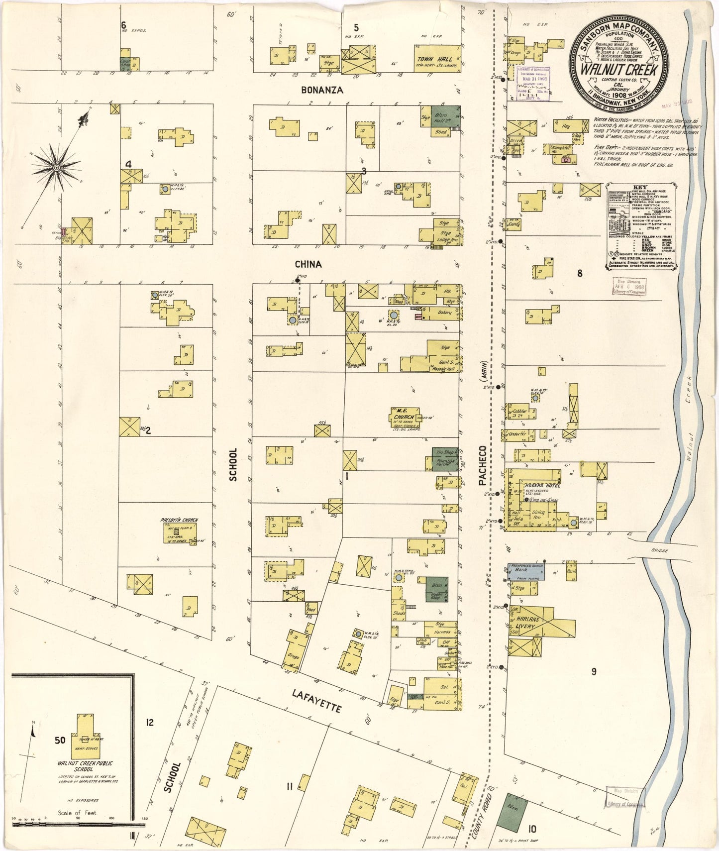 Sanborn Fire Insurance Map from Walnut Creek, Contra Costa County, California. (1908) – Historic Sanborn Fire Insurance Map Print