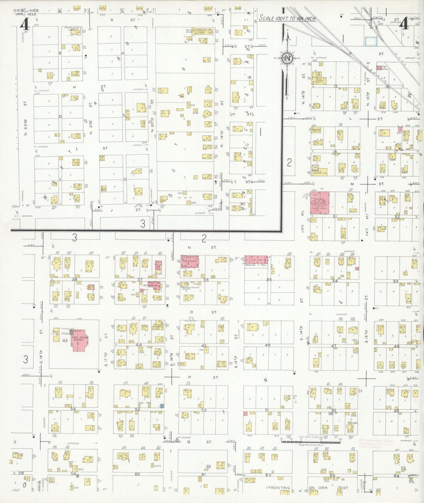 Sanborn Fire Insurance Map from Ord, Valley County, Nebraska (1933), Sheet #0004 - Complete Map Set gallery image, historic Sanborn map, vintage wall art, Nebraska Nebraska