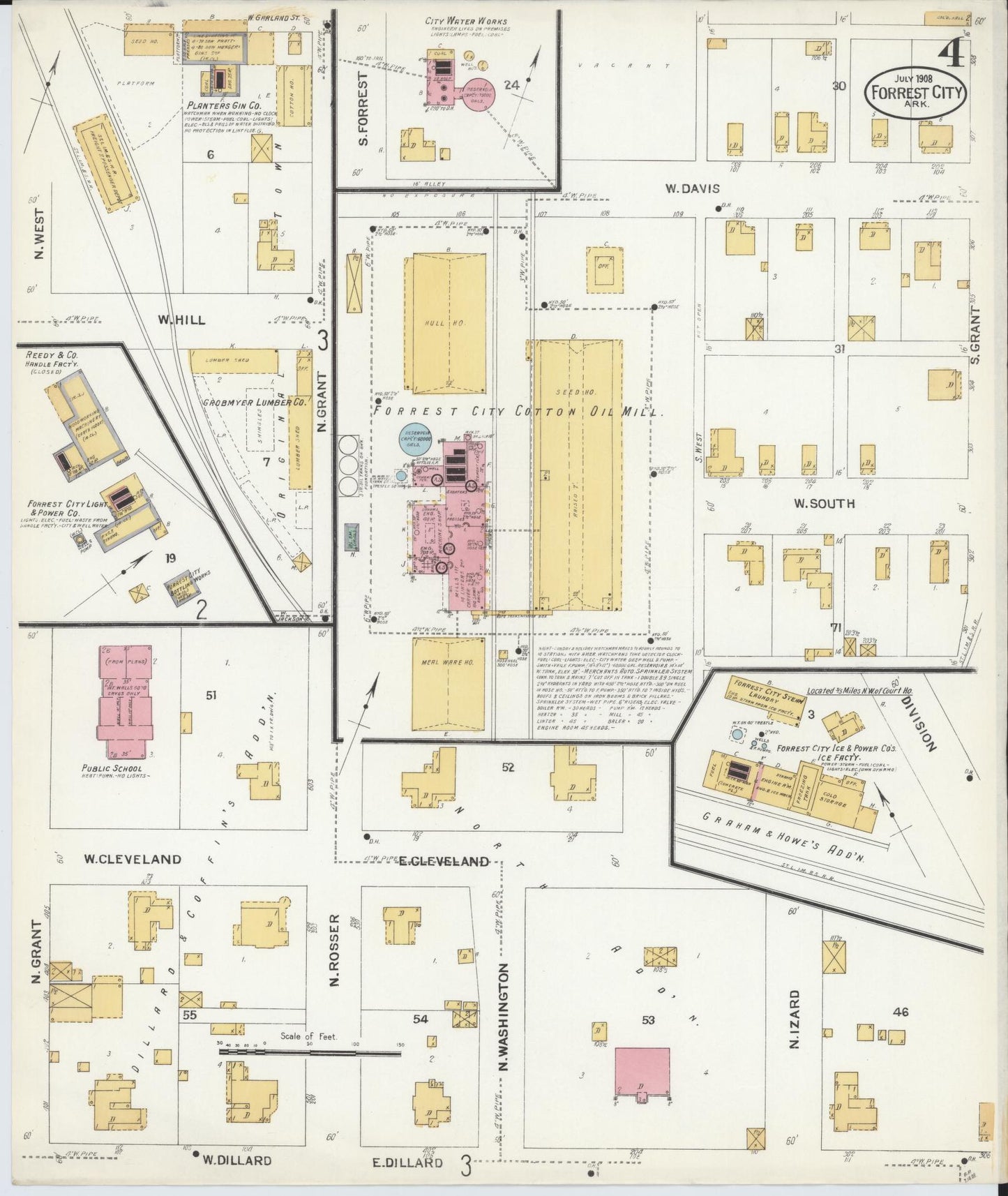 Sanborn Fire Insurance Map from Forrest City, Saint Francis County, Arkansas (1908), Sheet #0004 - Historic Sanborn Fire Insurance Map Print, vintage old map wall art, antique decor, genealogy gift, Arkansas Arkansas map