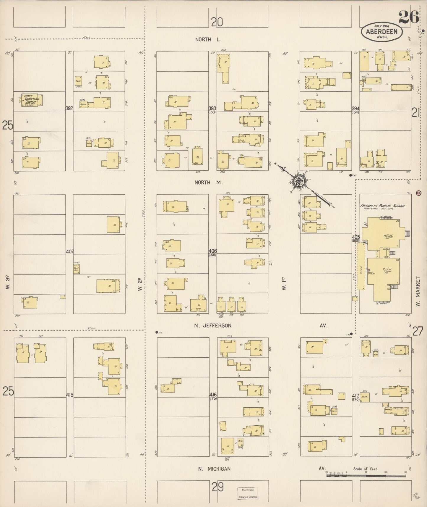 Sanborn Fire Insurance Map from Aberdeen, Grays Harbor County, Washington (1914), Sheet #0026 - Historic Sanborn Fire Insurance Map Print, vintage old map wall art, antique decor, genealogy gift, Washington Washington map