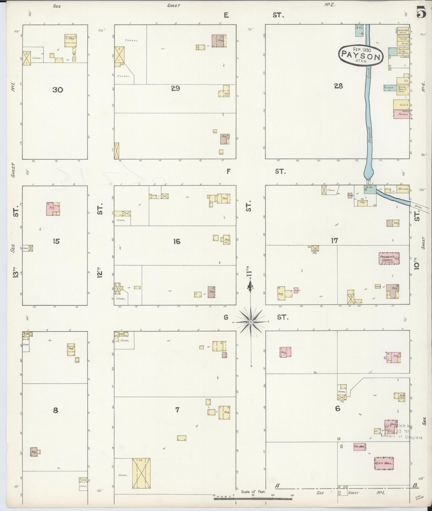Sanborn Fire Insurance Map from Payson, Utah County, Utah (1890), Sheet #0005 - Complete Map Set gallery image, historic Sanborn map, vintage wall art, Payson Utah