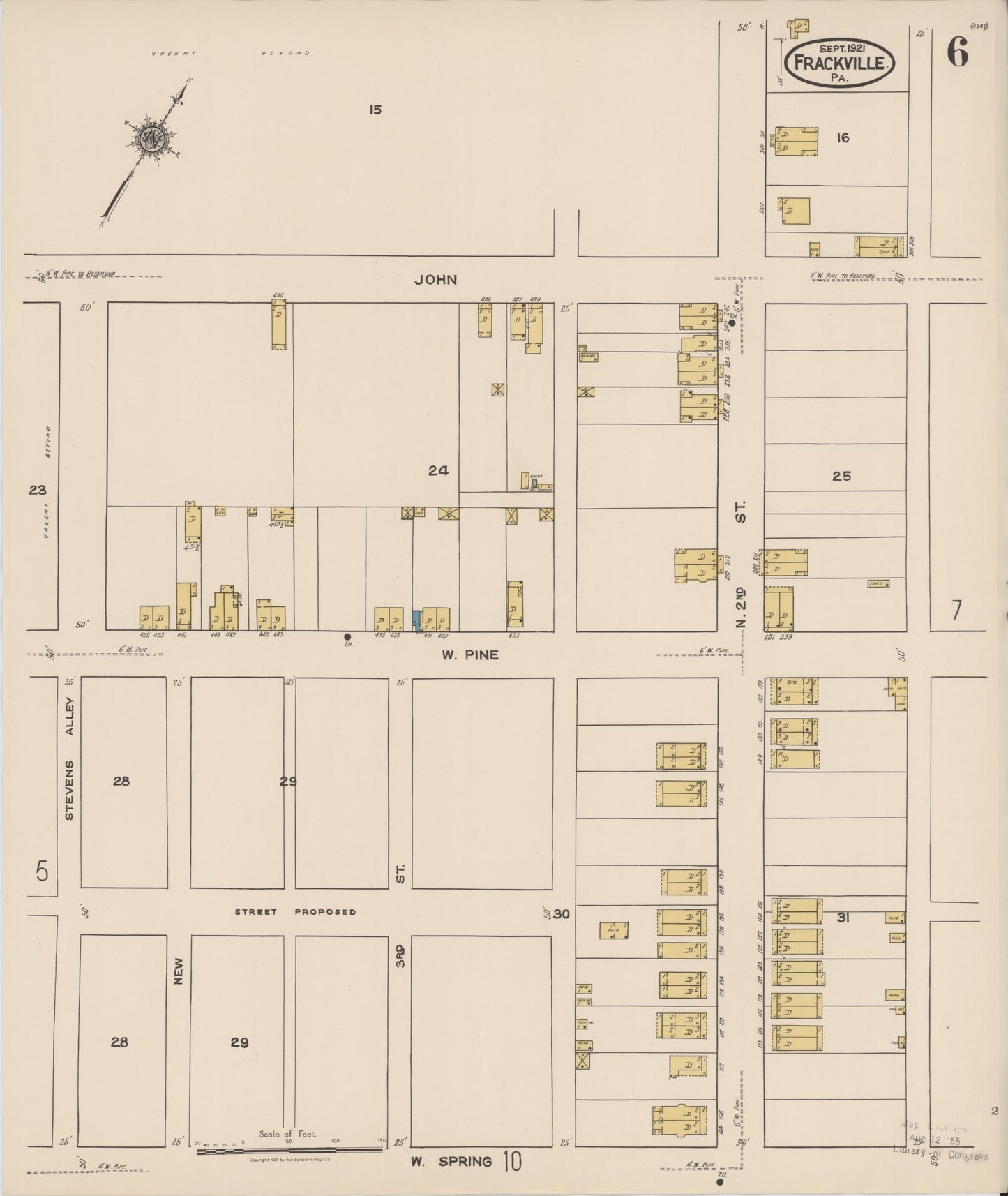Sanborn Fire Insurance Map from Frackville, Schuylkill County, Pennsylvania (1921), Sheet #0006 - Historic Sanborn Fire Insurance Map Print, vintage old map wall art, antique decor, genealogy gift, Pennsylvania Pennsylvania map