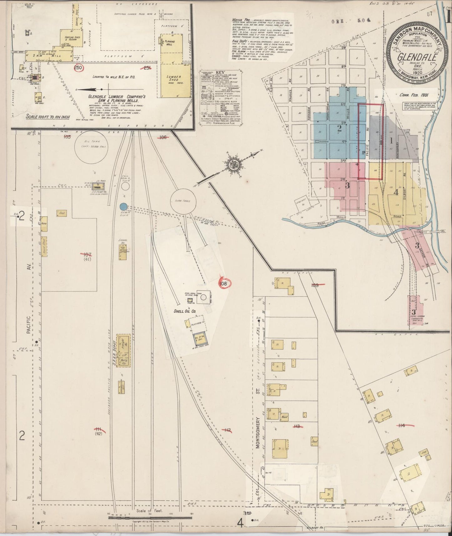 Sanborn Fire Insurance Map from Glendale, Douglas County, Oregon (1931), Sheet #0001 - Historic Sanborn Fire Insurance Map Print, vintage old map wall art, antique decor, genealogy gift, Oregon Oregon map
