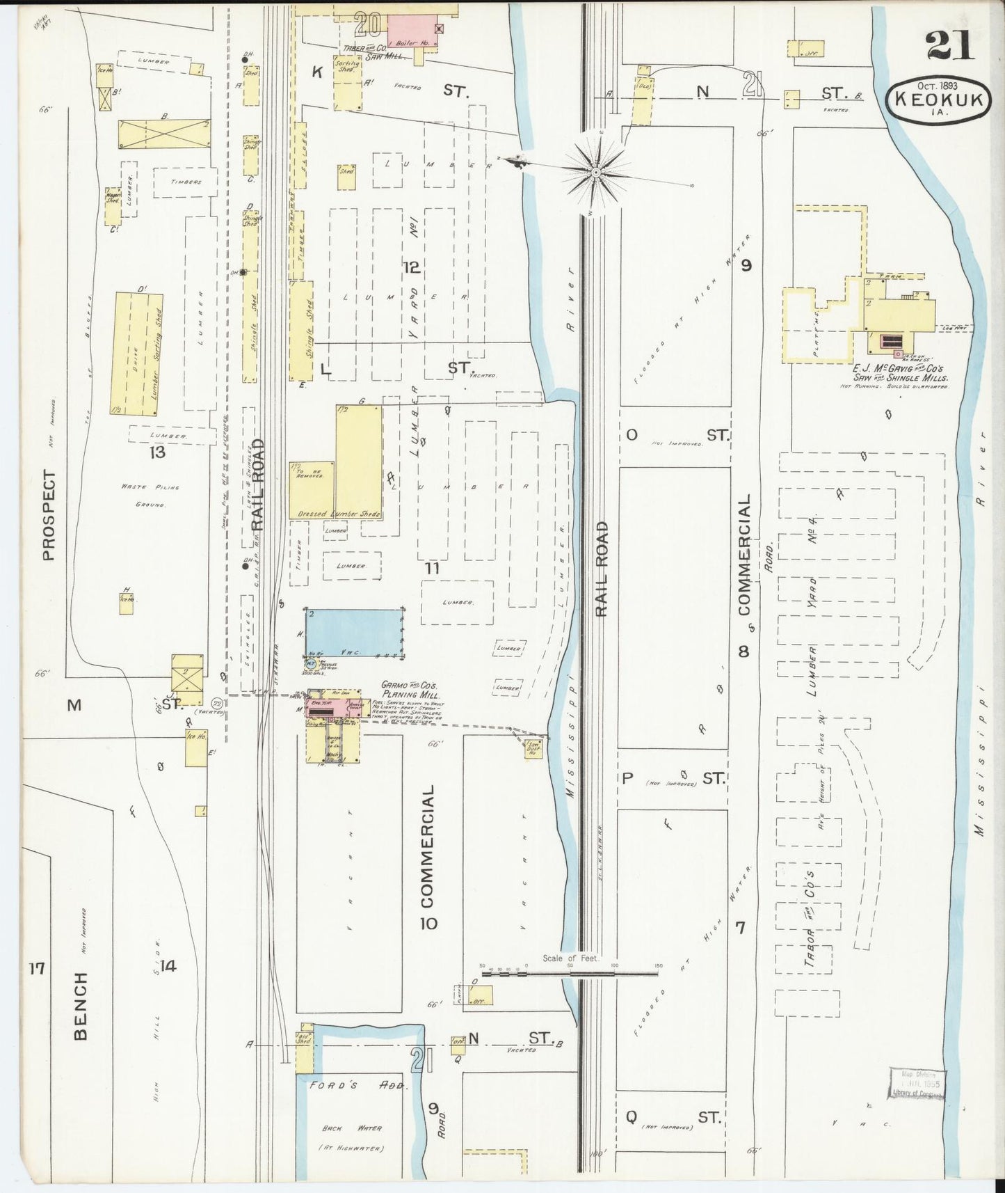 Sanborn Fire Insurance Map from Keokuk, Lee County, Iowa (1893), Sheet #0021 - Historic Sanborn Fire Insurance Map Print, vintage old map wall art