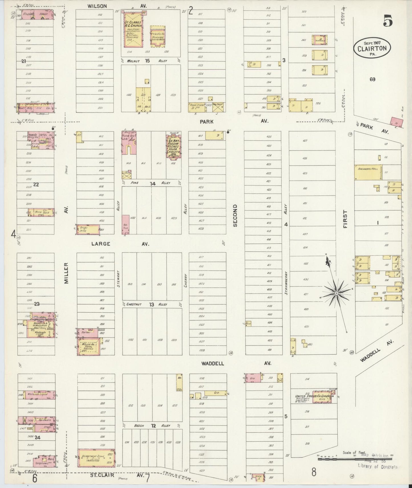 Sanborn Fire Insurance Map from Clairton, Allegheny County, Pennsylvania (1907), Sheet #0005 - Historic Sanborn Fire Insurance Map Print, vintage old map wall art, antique decor, genealogy gift, Pennsylvania Pennsylvania map