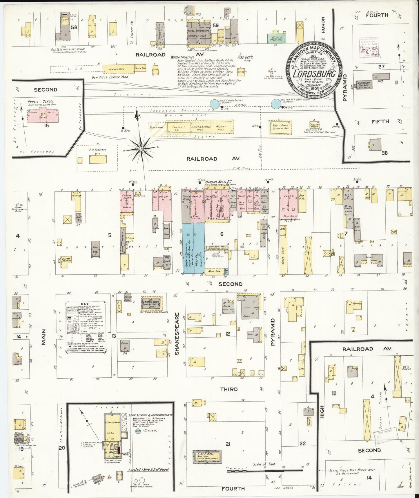 Sanborn Fire Insurance Map from Lordsburg, Hidalgo County, New Mexico (1908), Sheet #0001 - Historic Sanborn Fire Insurance Map Print, vintage old map wall art, antique decor, genealogy gift, New Mexico New Mexico map