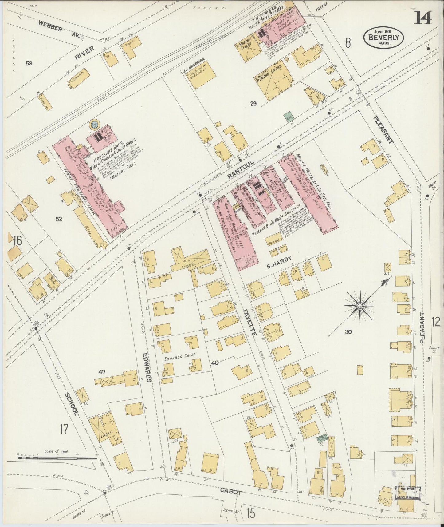 Sanborn Fire Insurance Map from Beverly, Essex County, Massachusetts (1901), Sheet #0014 - Historic Sanborn Fire Insurance Map Print, vintage old map wall art, antique decor, genealogy gift, Massachusetts Massachusetts map